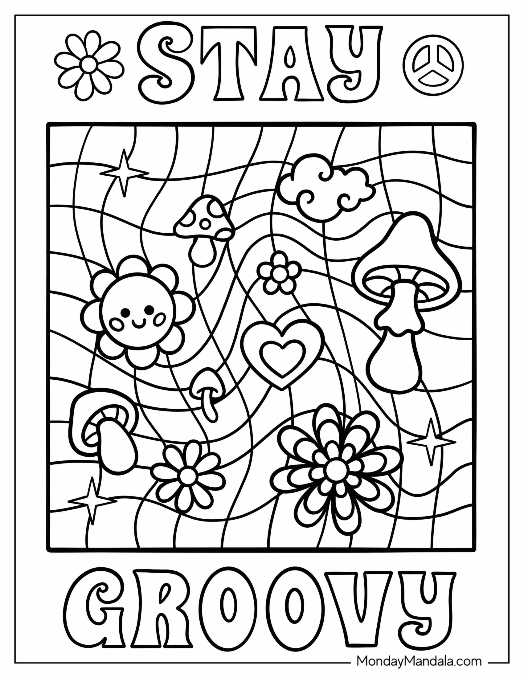 Stay Groovy Hippie Coloring Page Poster