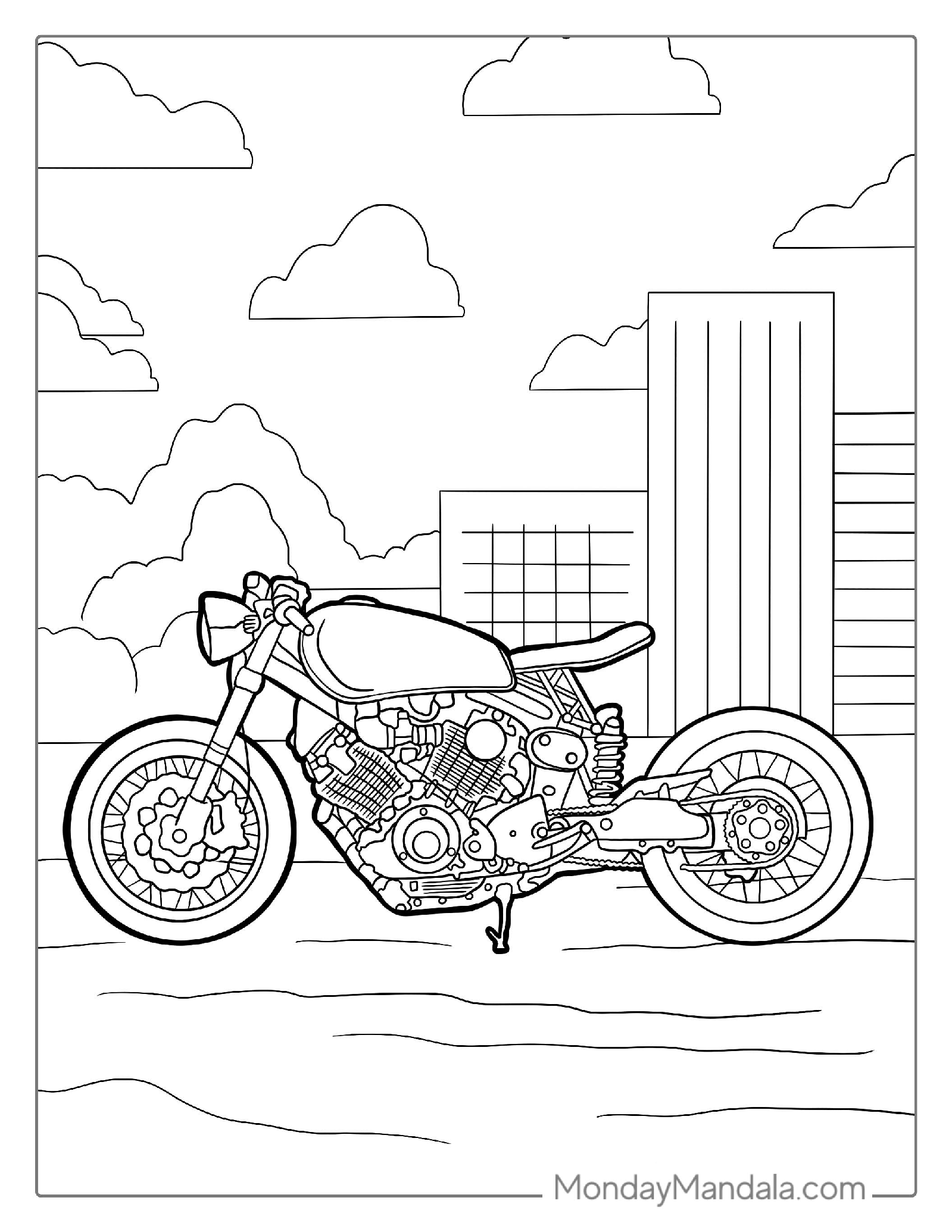 Street Motorcycle In The City Coloring Page