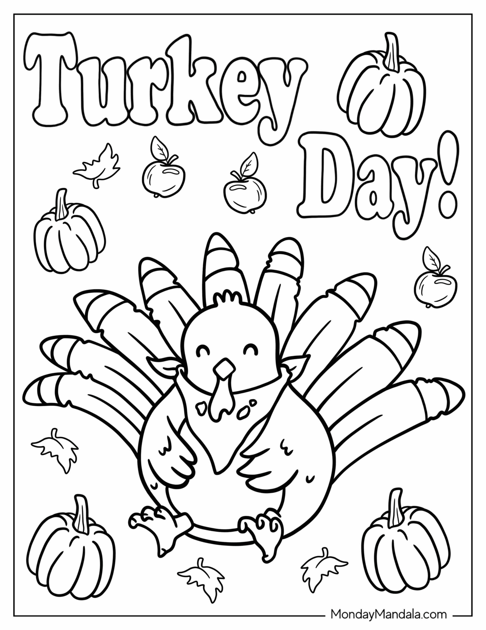 Stuffed Thanksgiving Turkey With Bib Coloring Page