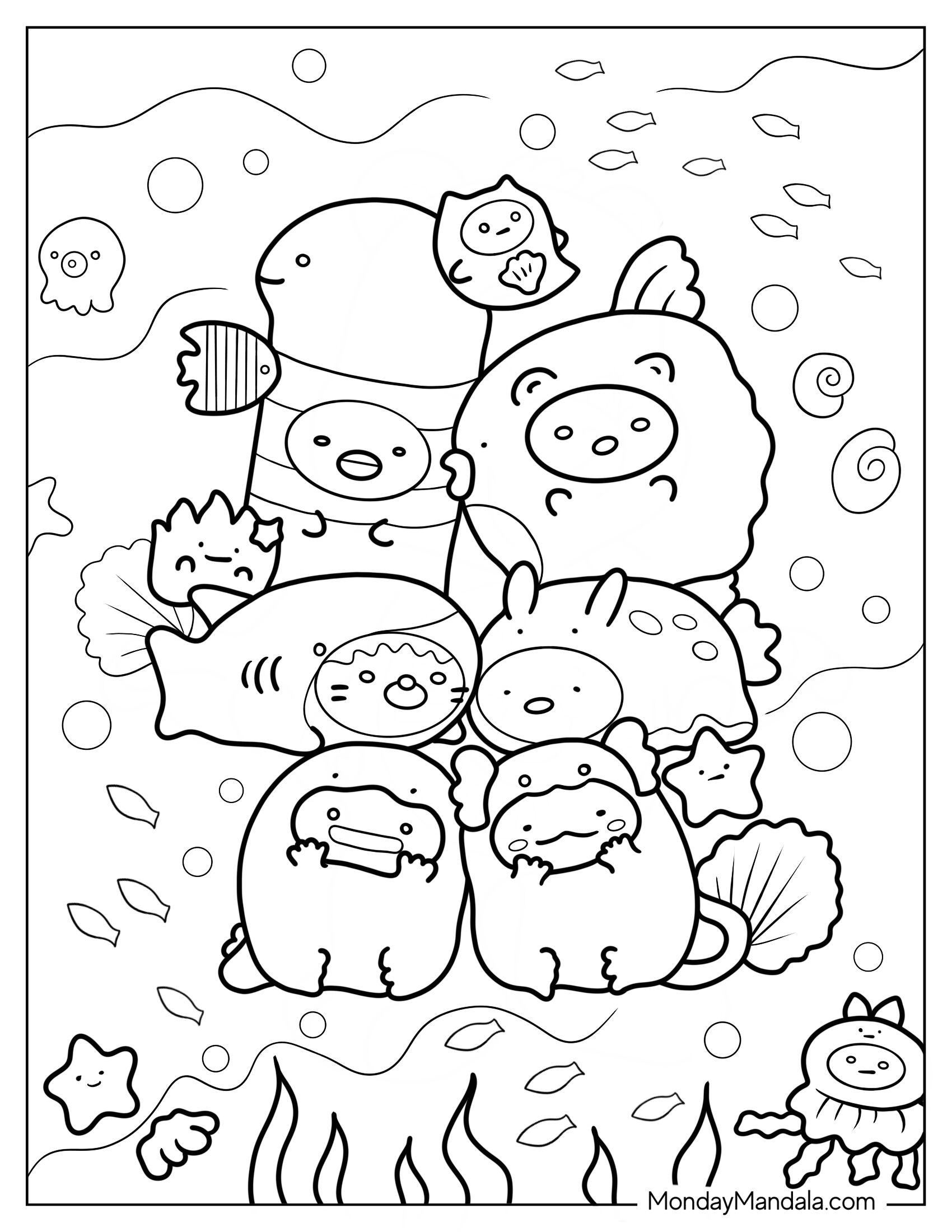 Sumikko Gurashi Coloring Page In Fish Costumes