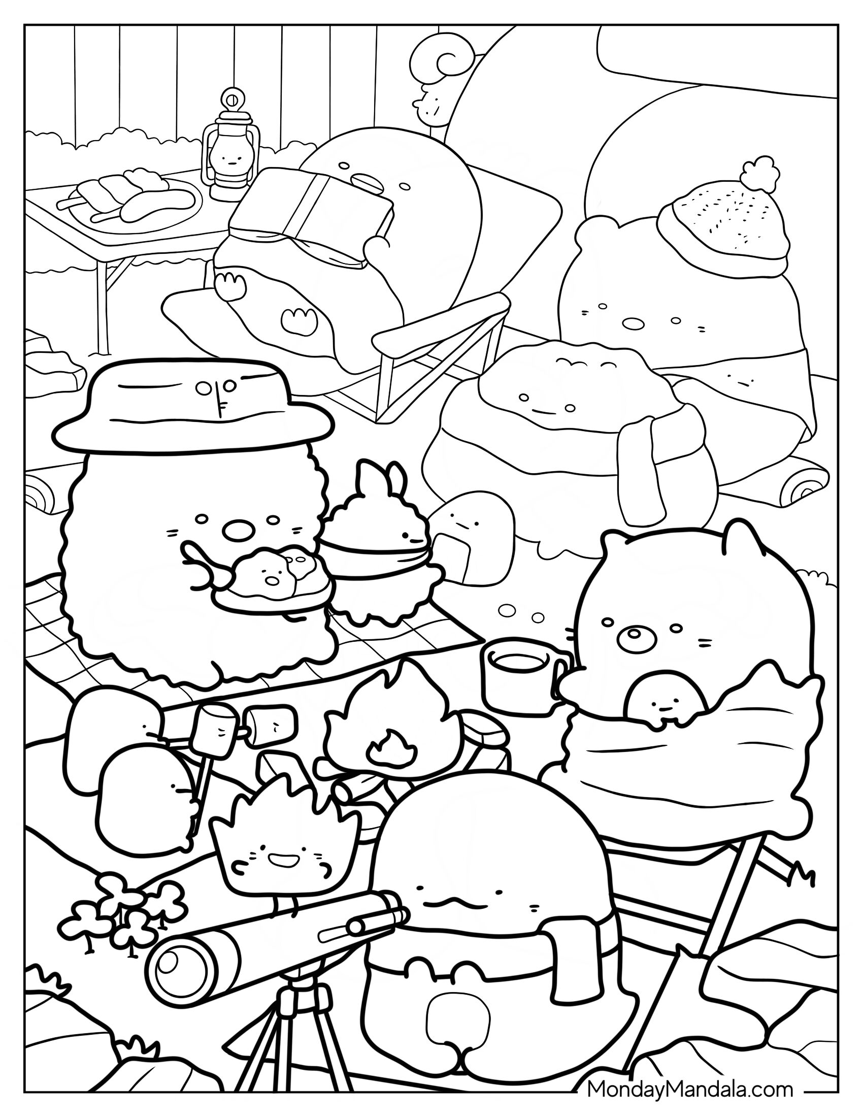 Sumikko Gurashi Coloring Page Of Backyard Bonfire With Minnikos