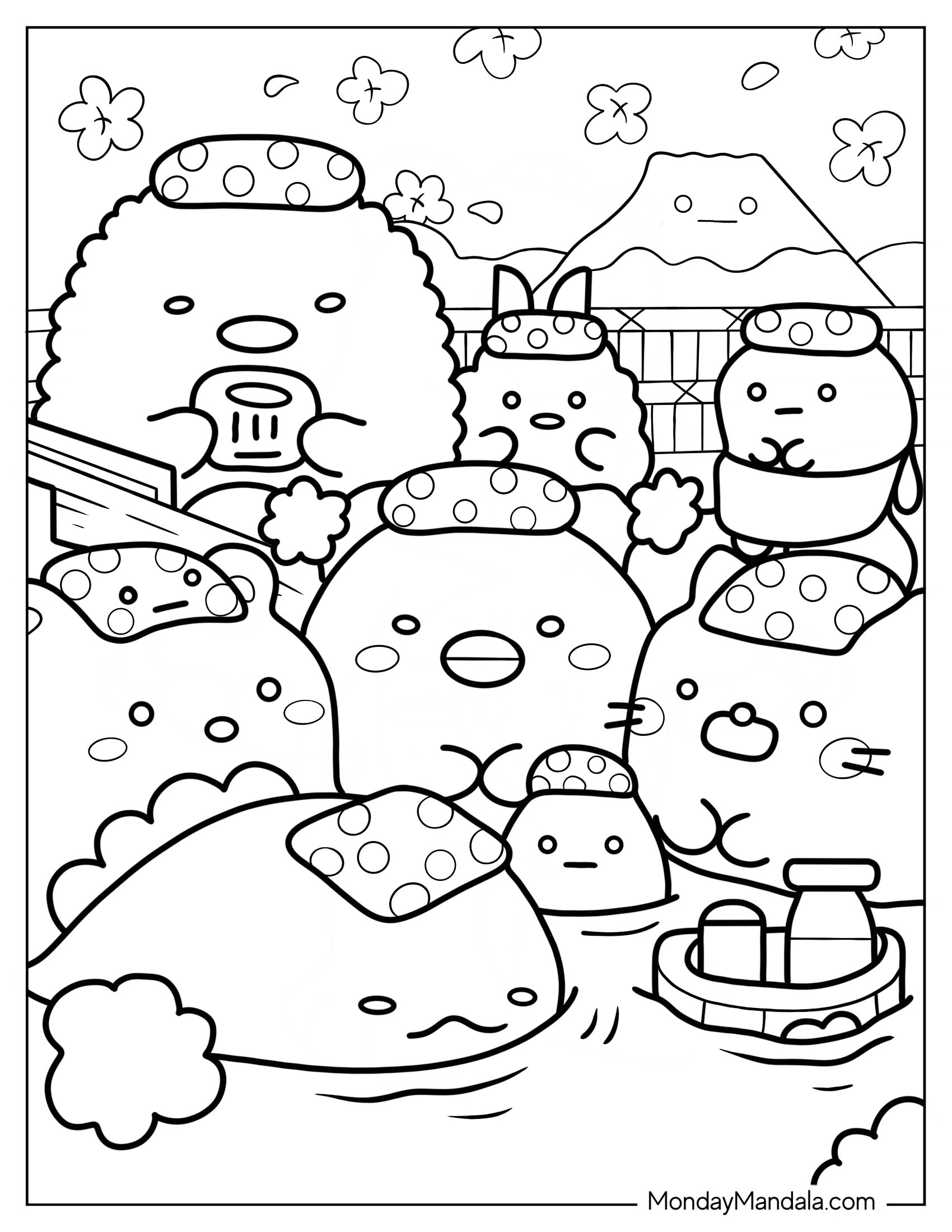 Sumikko Gurashi Coloring Page Of Friends In Japanese Sauna