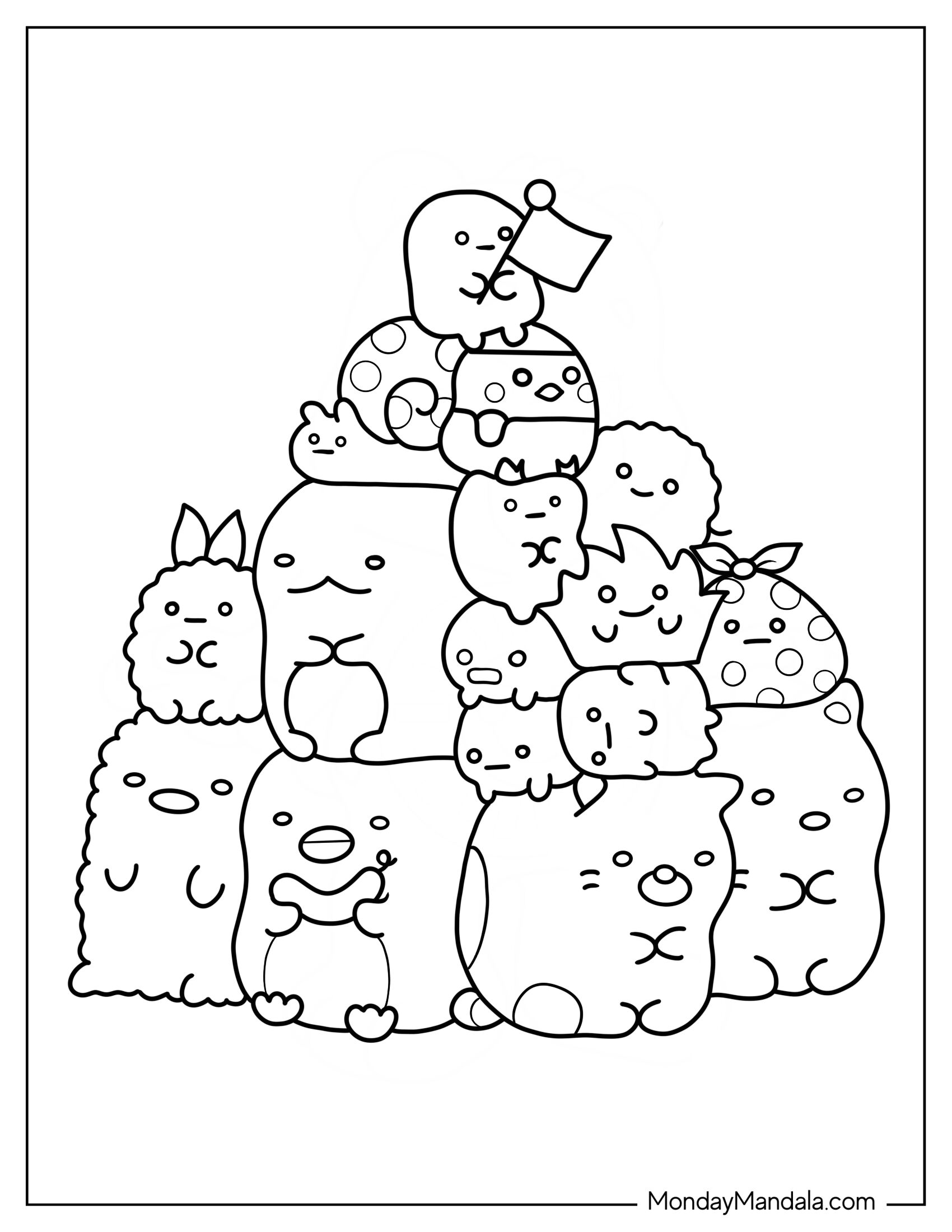 Sumikko Gurashi Coloring Page Of Friends On Top Of Each Other