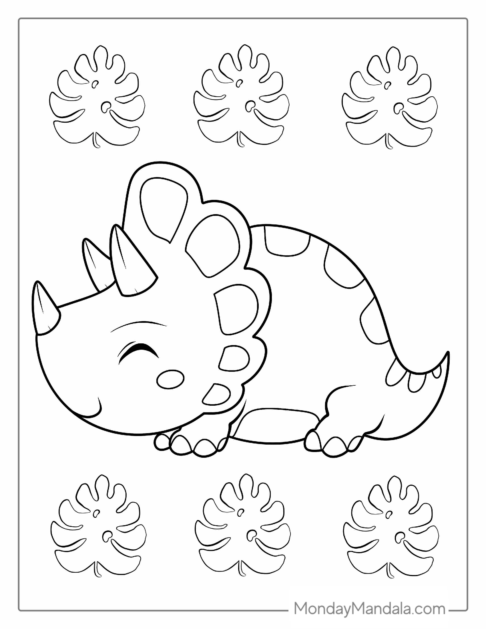 Super Cute Triceratopsn Coloring Page For Preschoolers