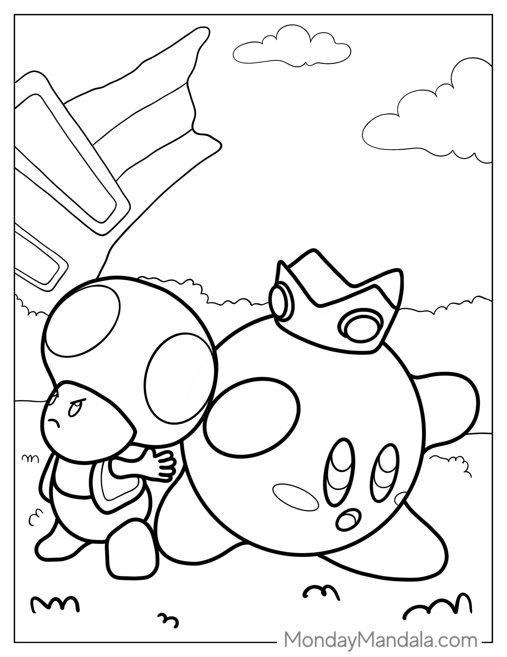 Super Mario Bros Kirby And Toad Coloring Page