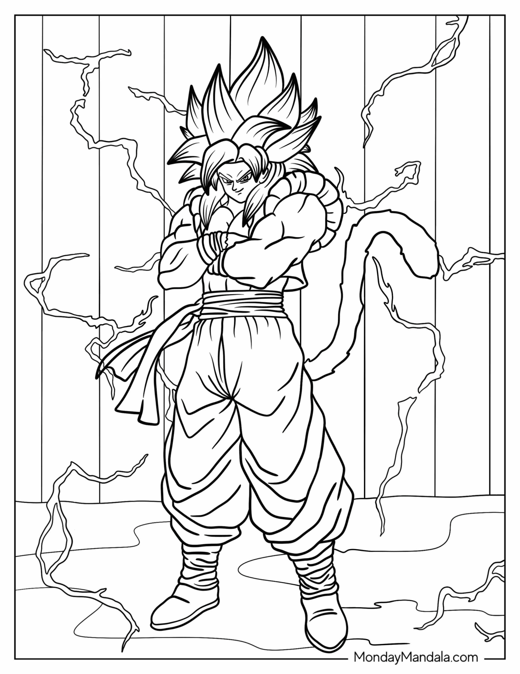 Super Saiyan Gogeta Coloring Page Surrounded By Electricity