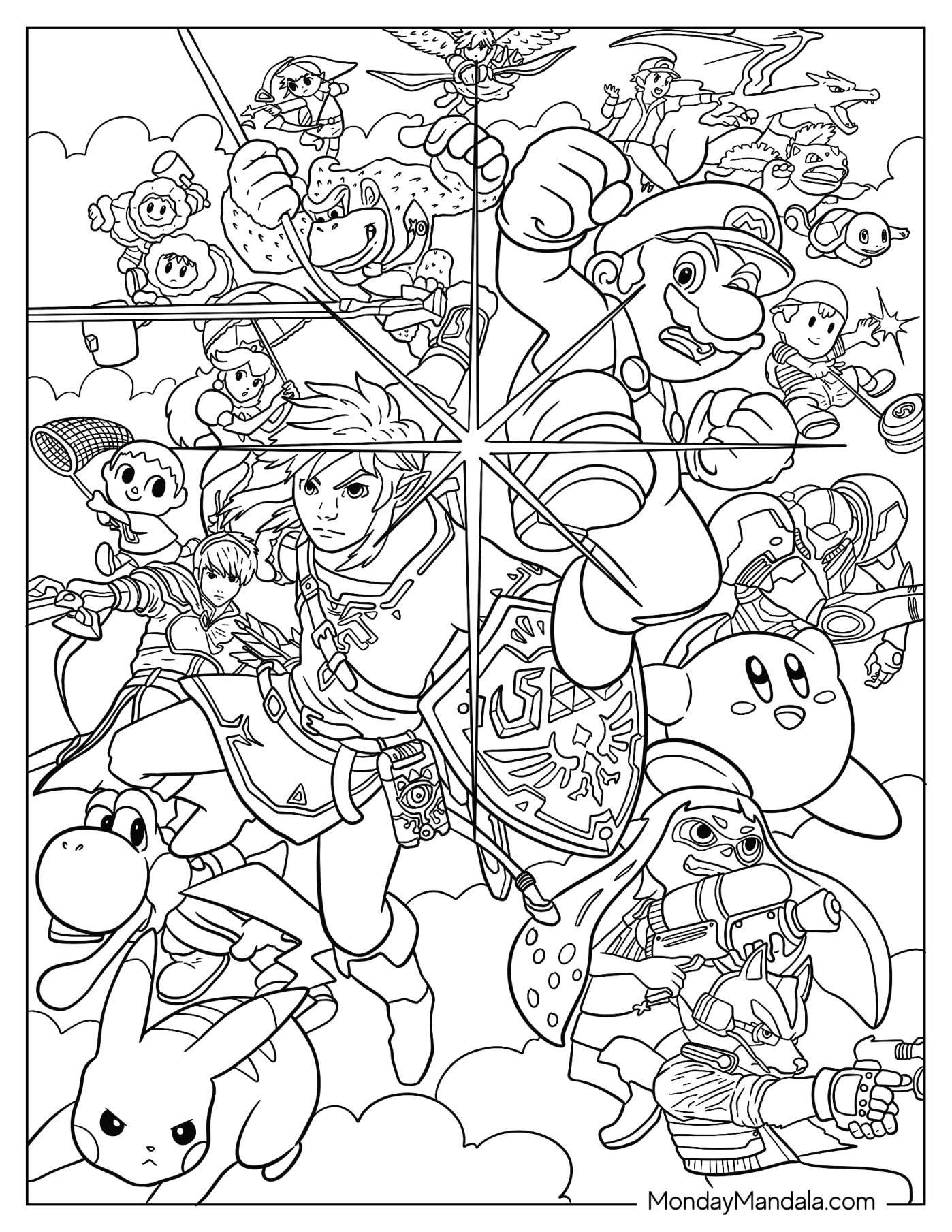 Super Smash Bros Coloring Page Of All Characters