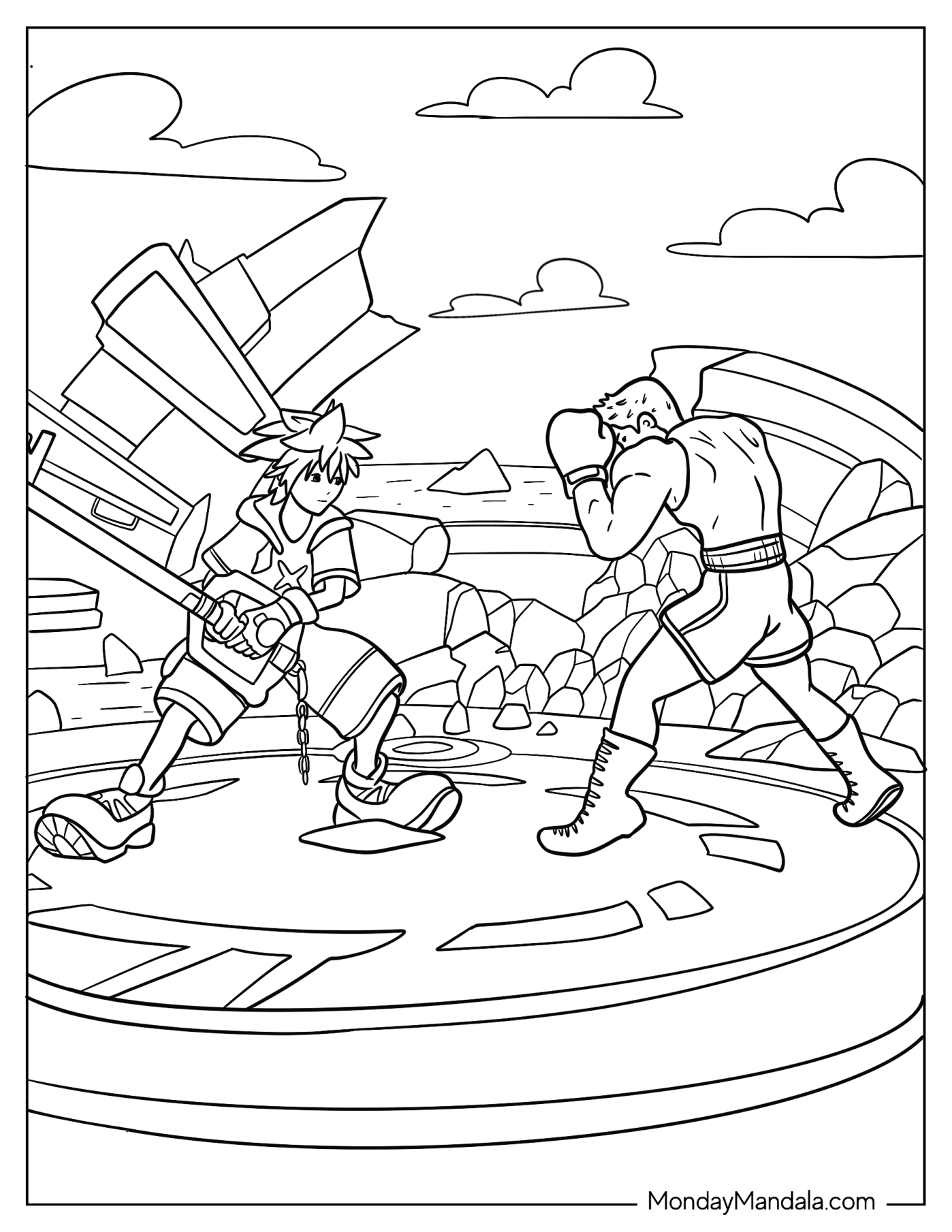 Super Smash Bros Coloring Page Of Sora Vs Little Mac