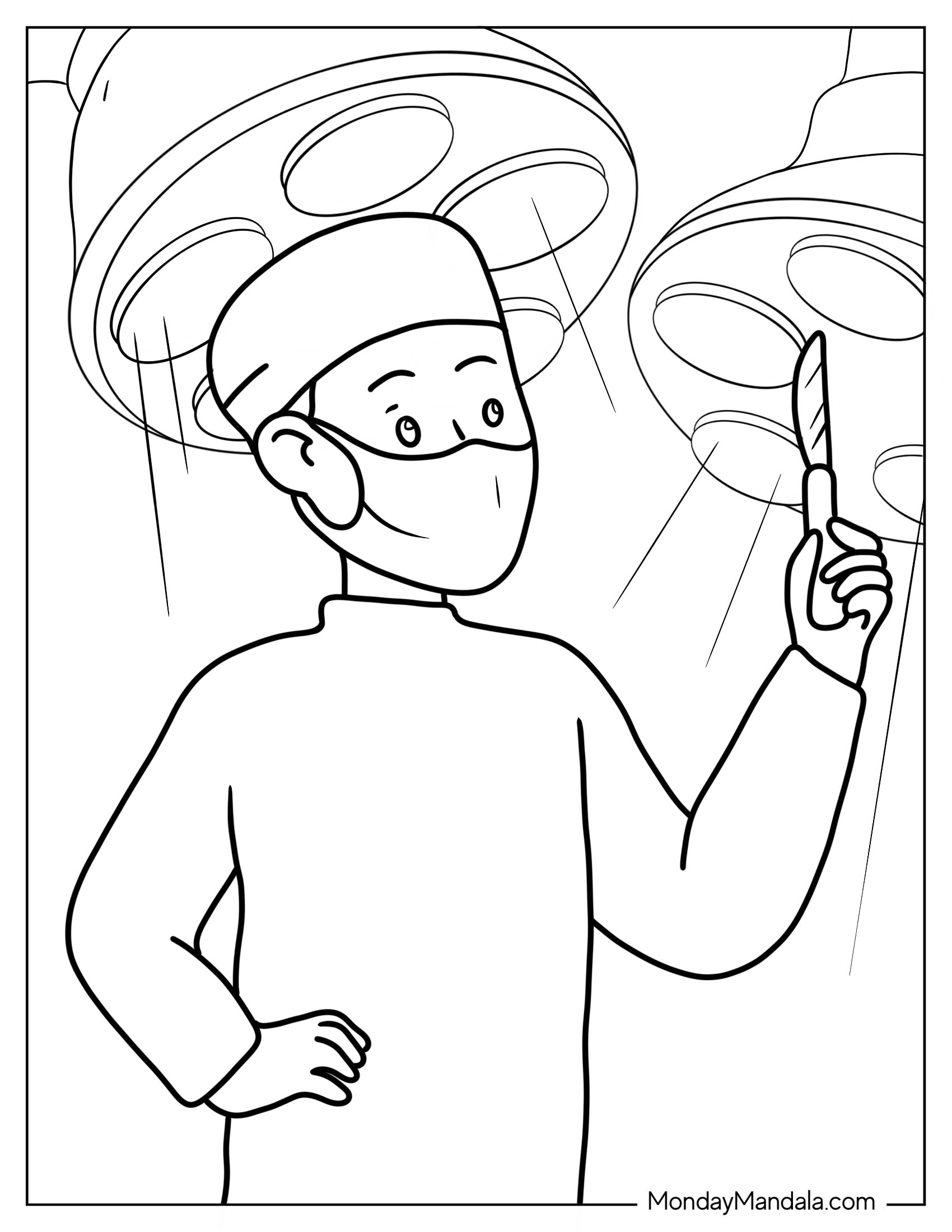 Surgeon In Operating Theatre Coloring Page