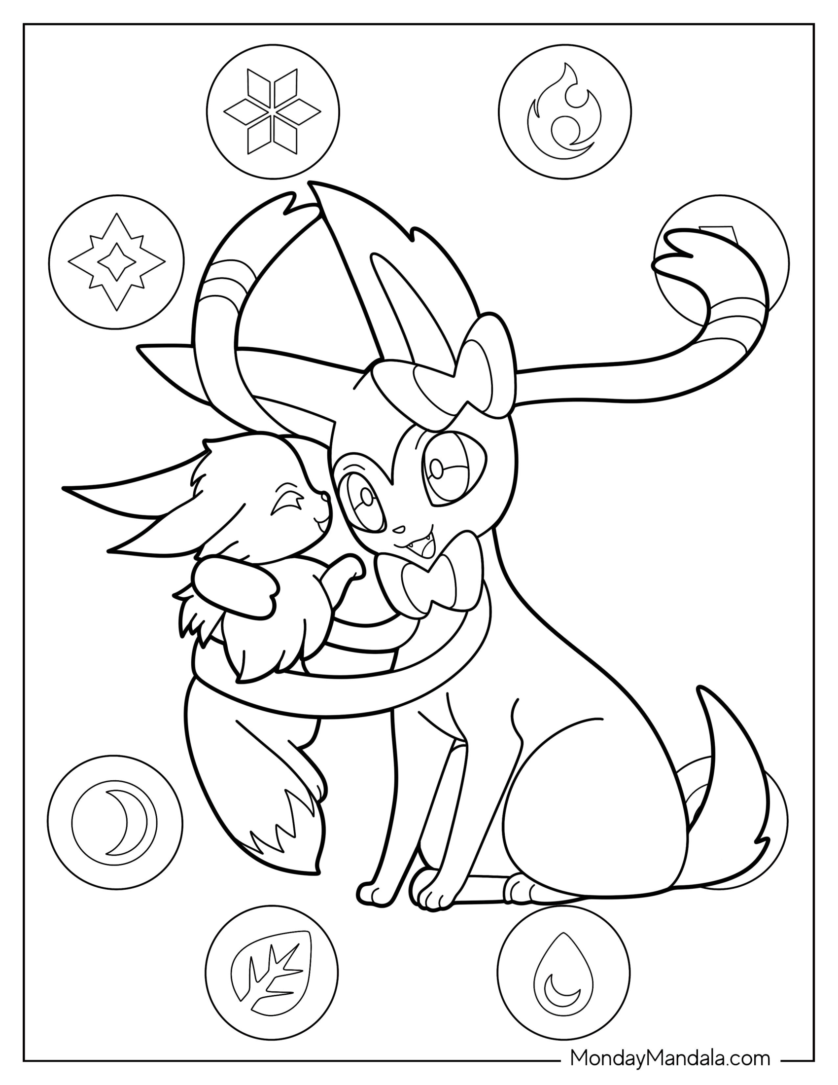 Sylveon Coloring Page Embracing Baby Eevee