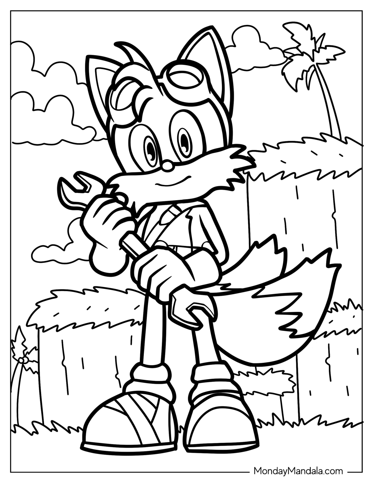 Tails Coloring Page Holding The Wrench