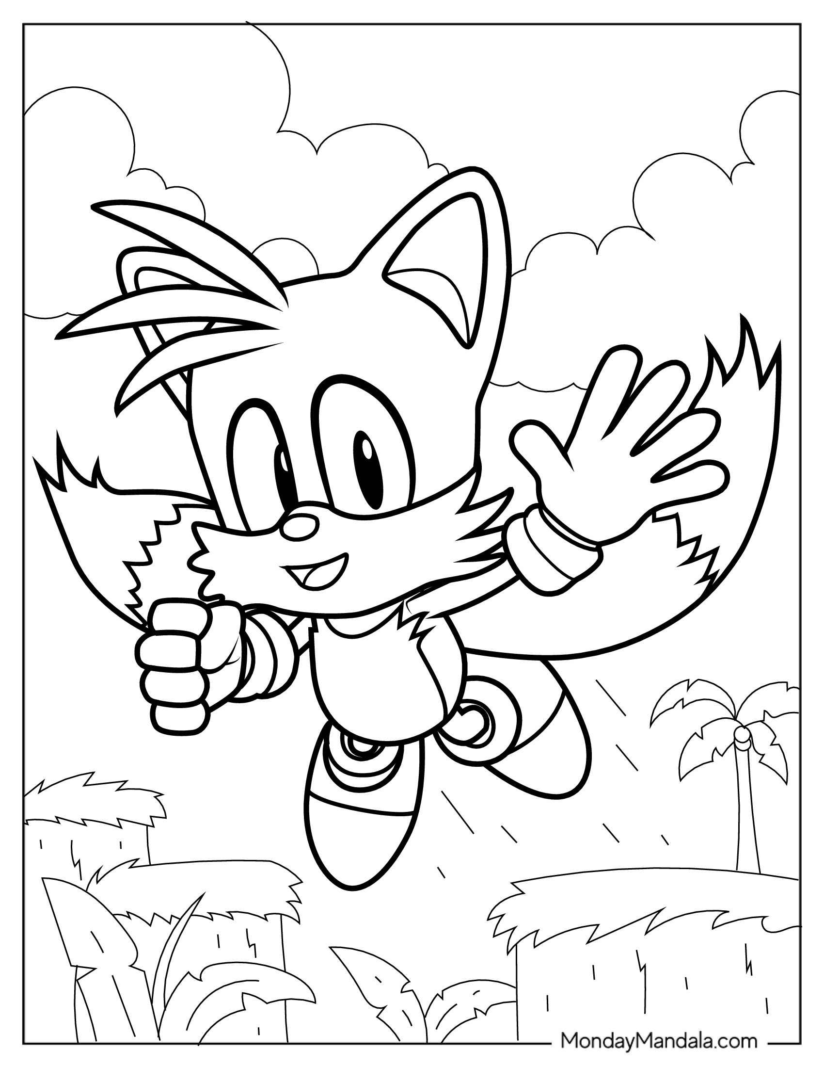 Tails Coloring Page Waving While Flying