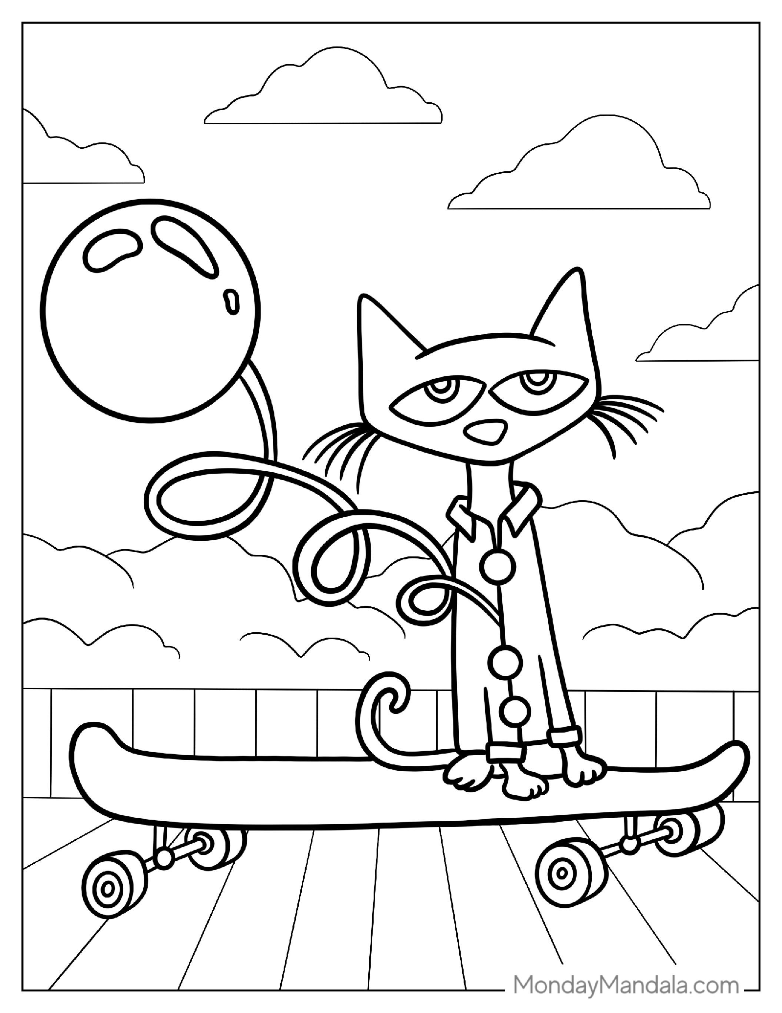 Talented Pete The Cat On a Skateboard Holding a Balloon