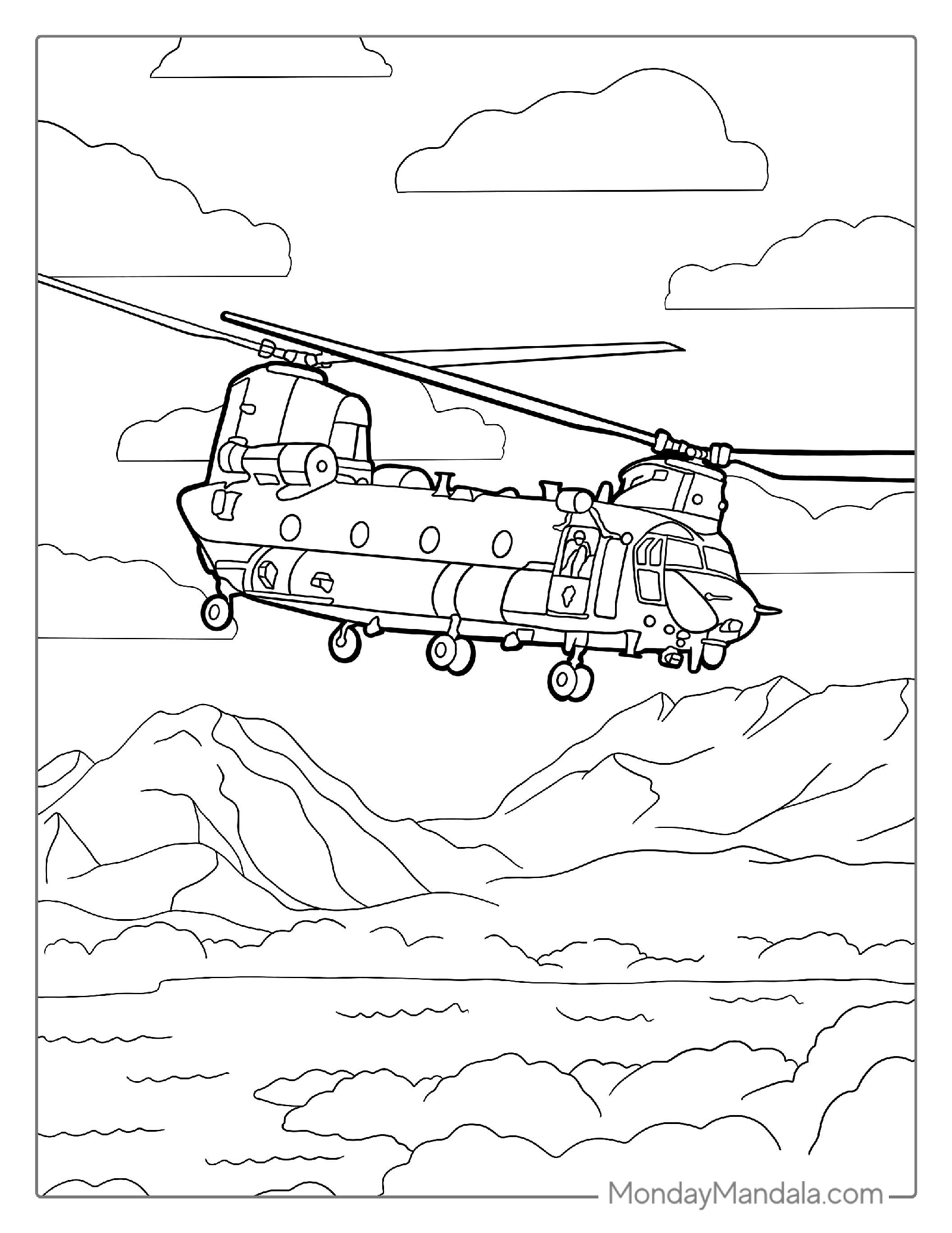 Tandem Rotor Helicopter Coloring Page