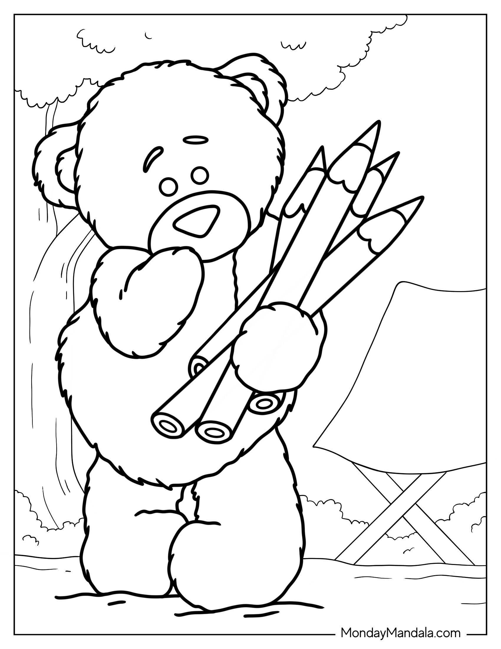 Teddy Bear Holding Coloring Pencils