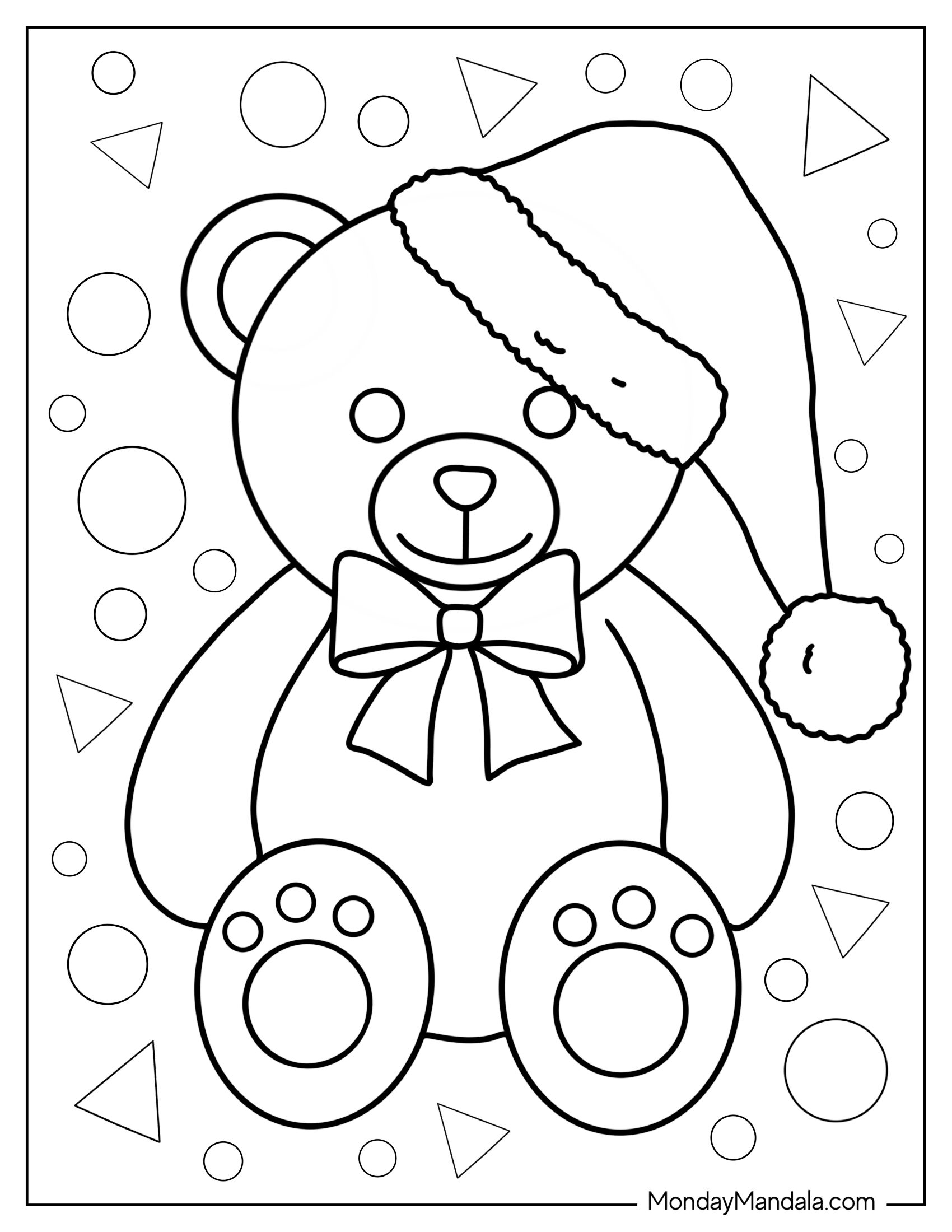 Teddy Bear Wearing a Santa Hat To Color