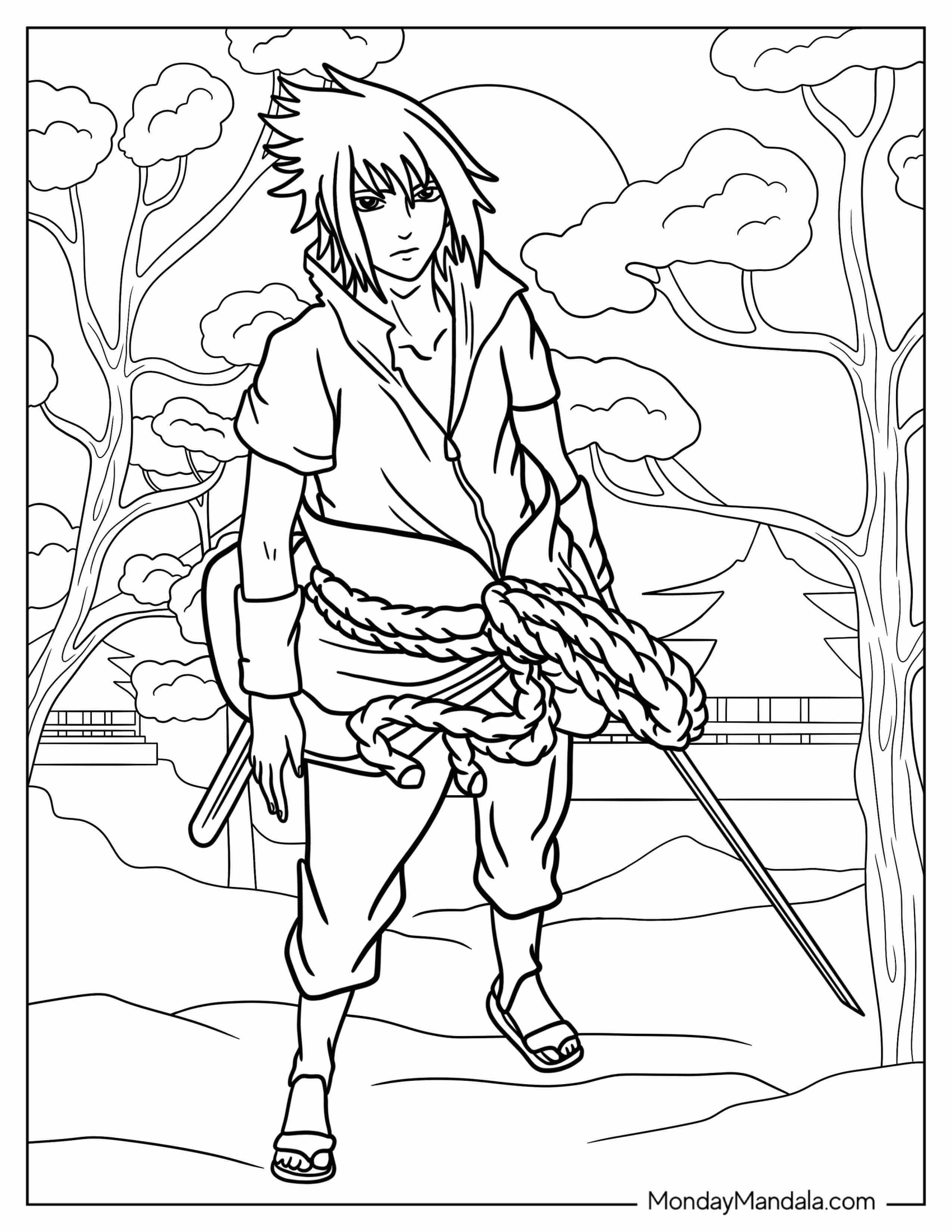 Teenage Uchiha Sasuke Coloring Page In The Forest