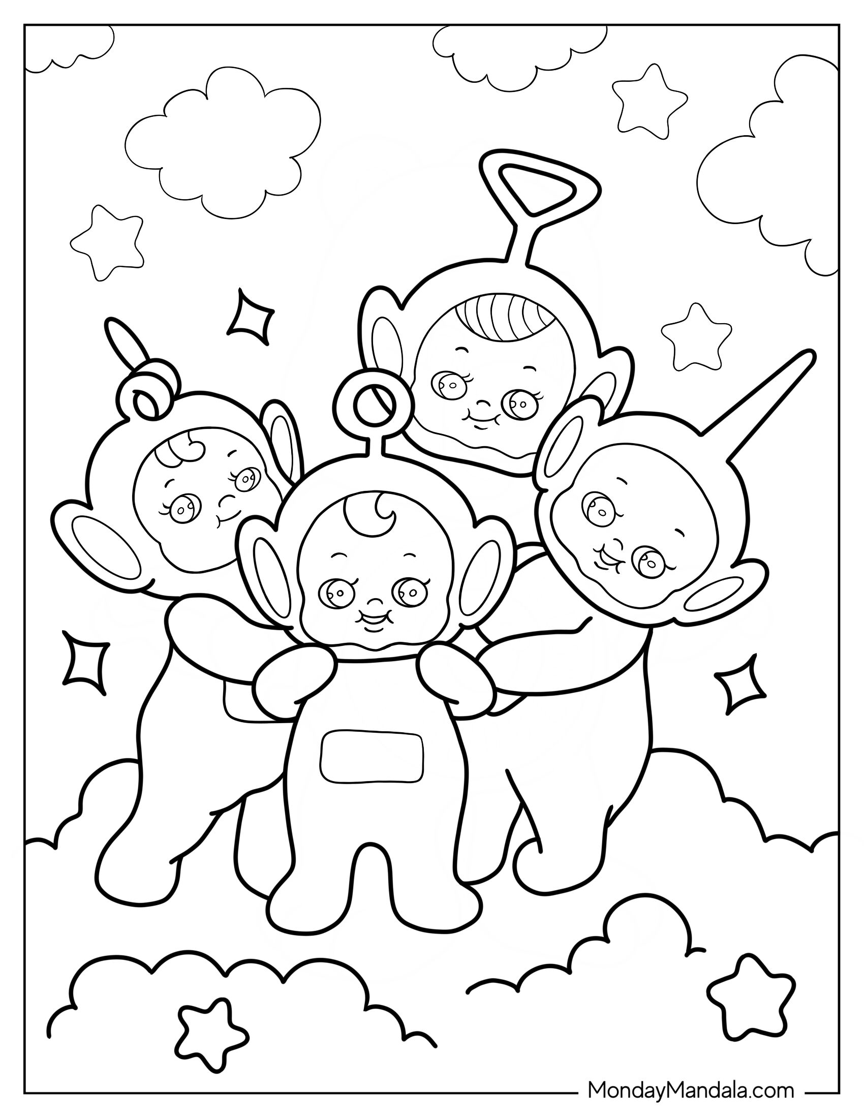 Teletubbies Coloring Page Of Baby Teletubbies In The Clouds