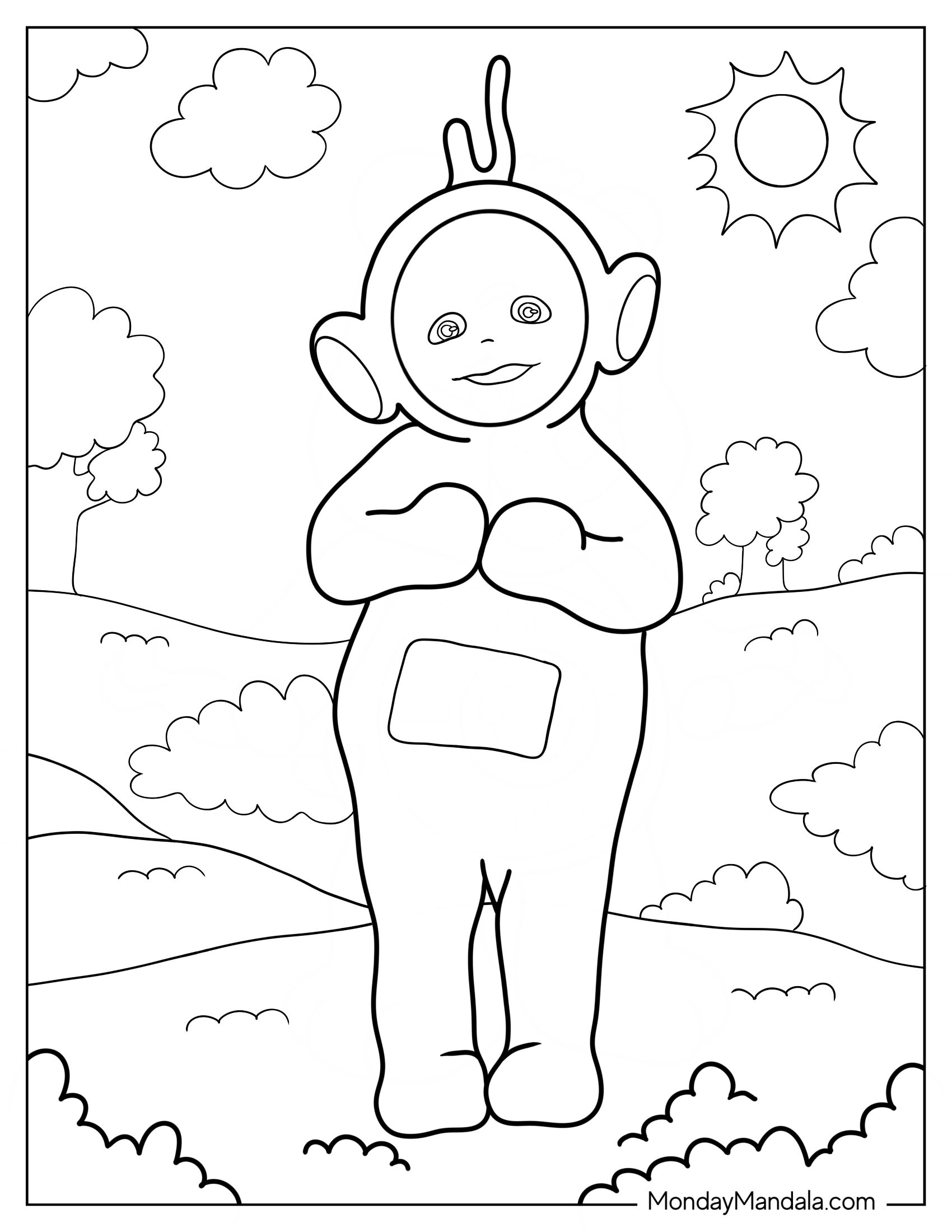 Teletubbies Coloring Page Of Laa Laa With Hands Together