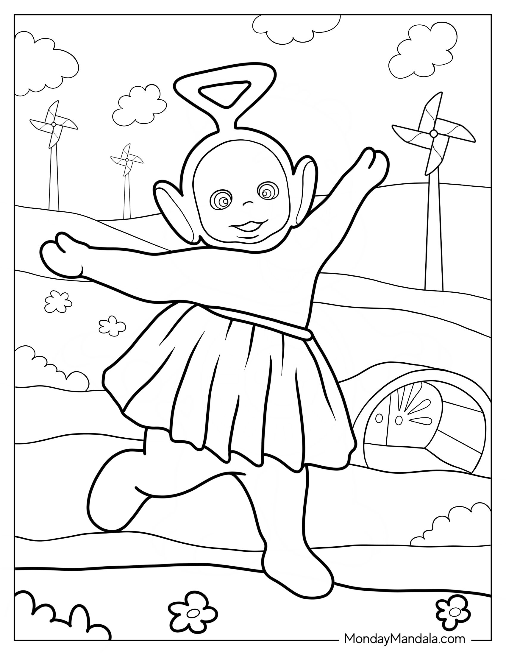 Teletubbies Coloring Page Of Tinky Winky Dancing In Tutu