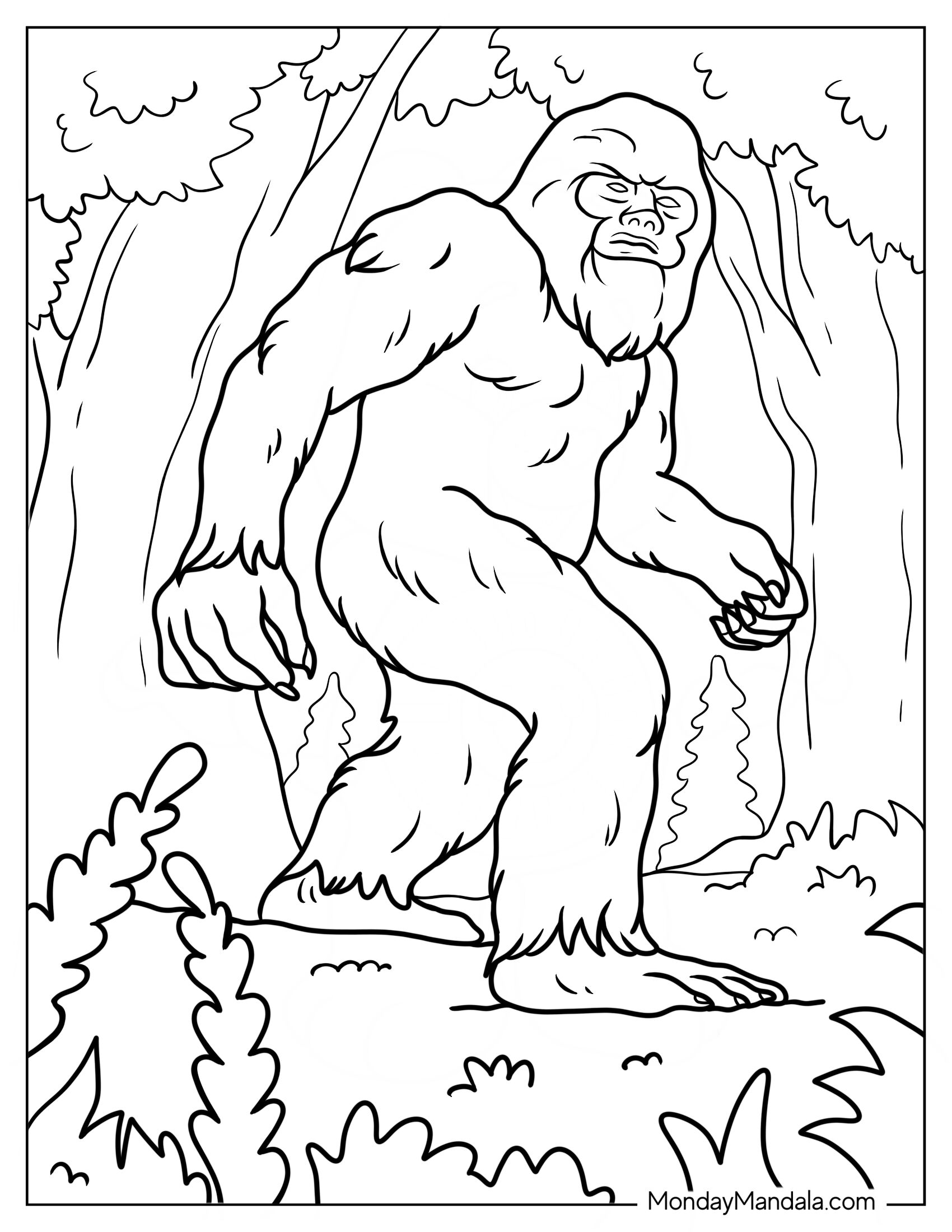 Terrifying Bigfoot And Yeti Coloring Page With Detailed Fur