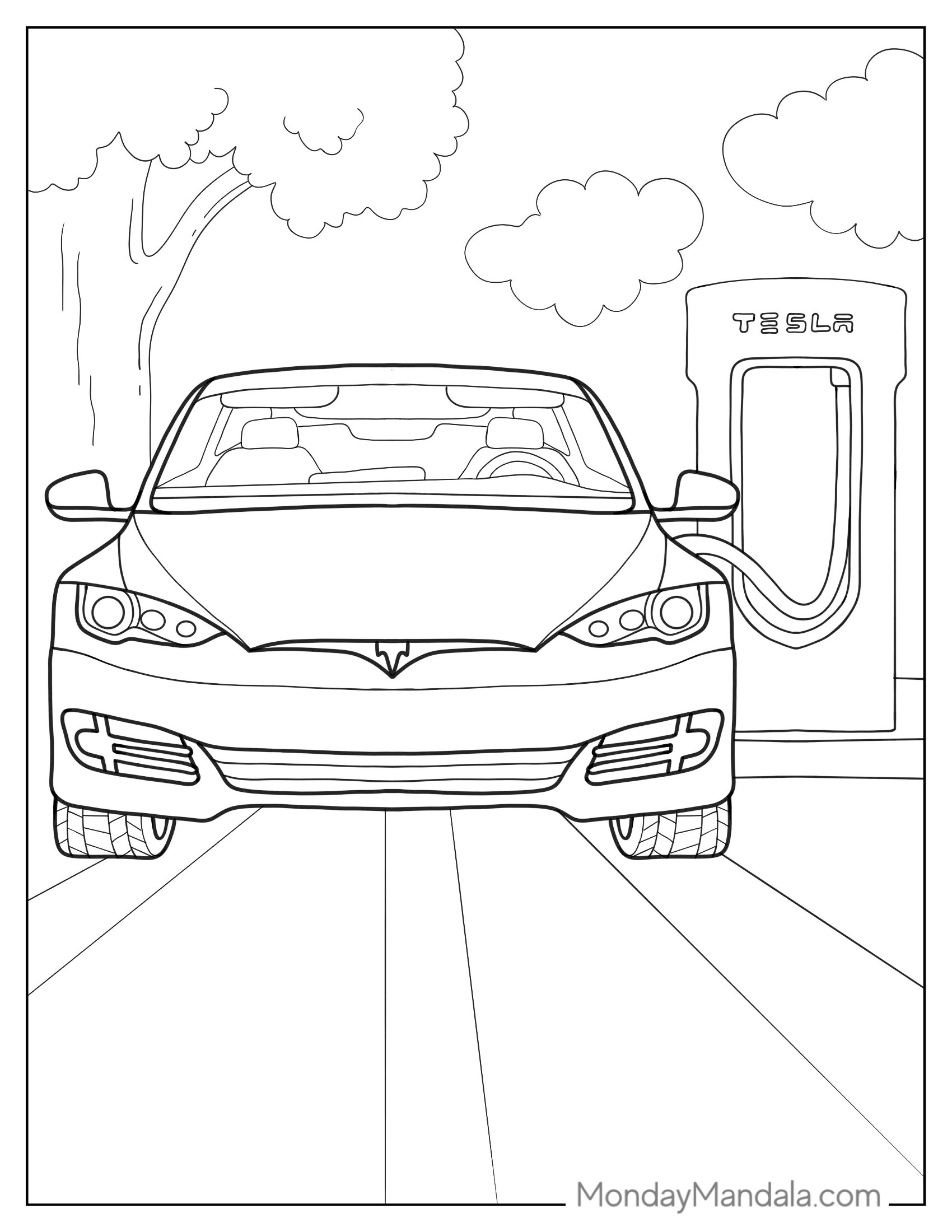 Tesla Model S Being Charged Coloring Page