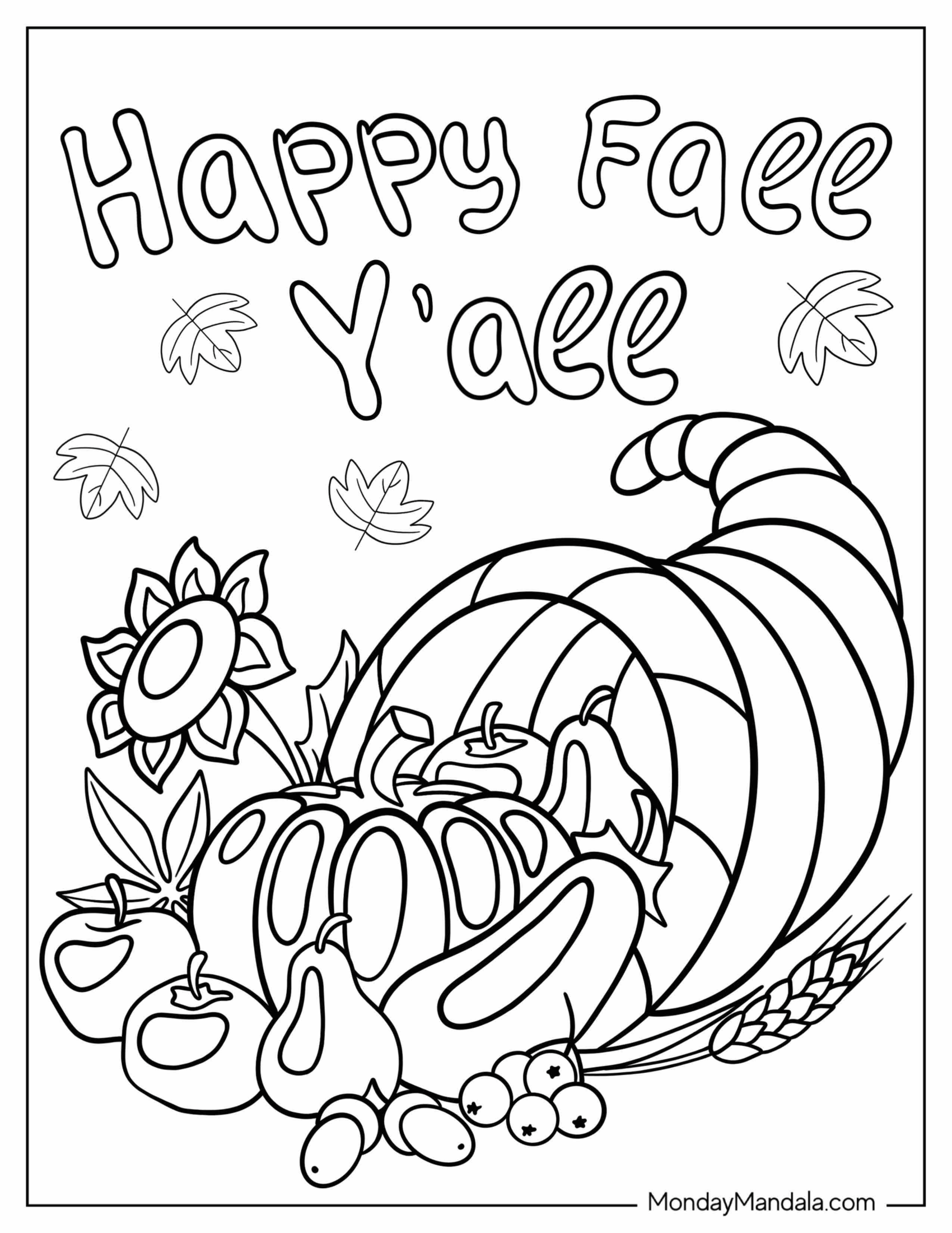 Thanksgiving Pumpkins, Apples, And Sunflower Coloring In