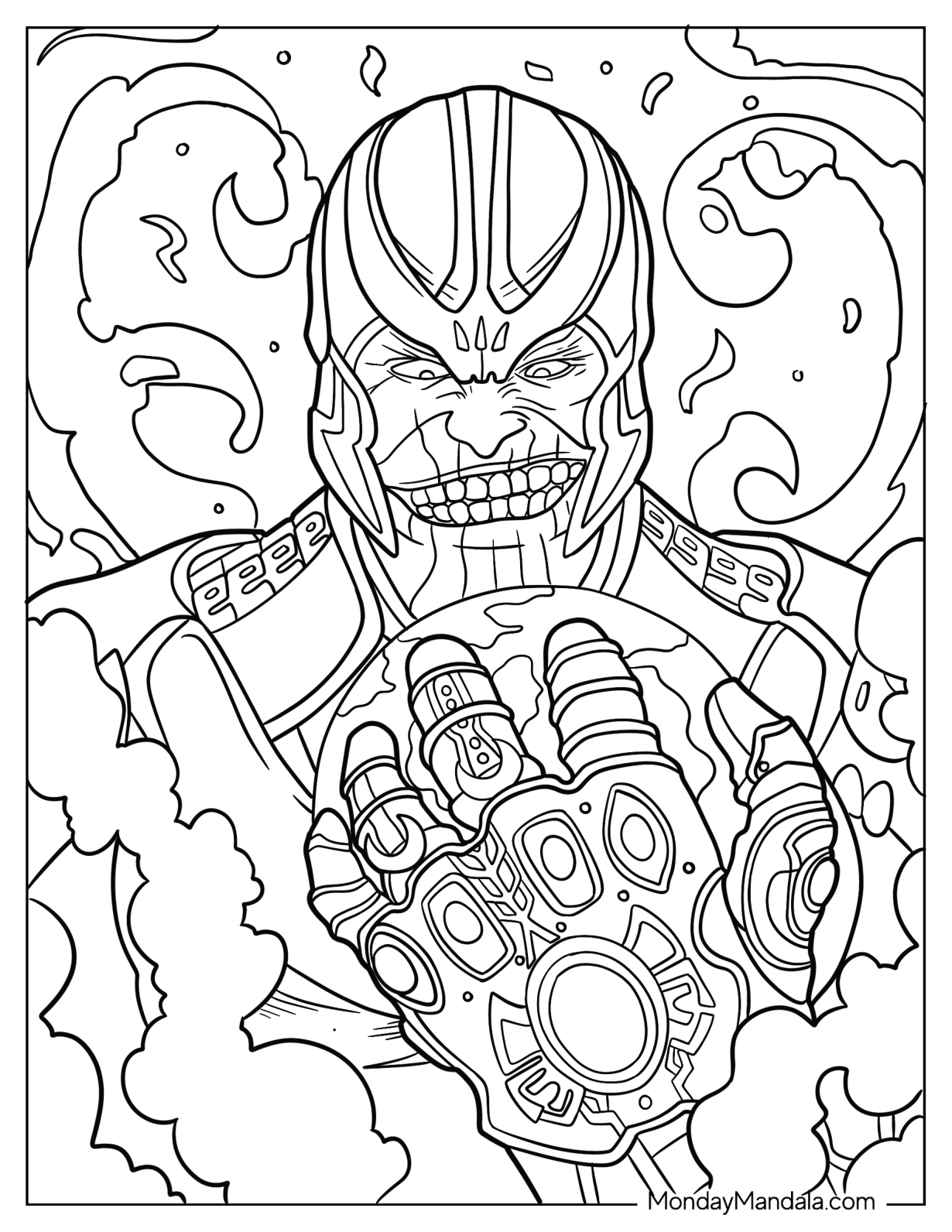 Thanos Coloring Page Smirking At Infinity Gauntlet