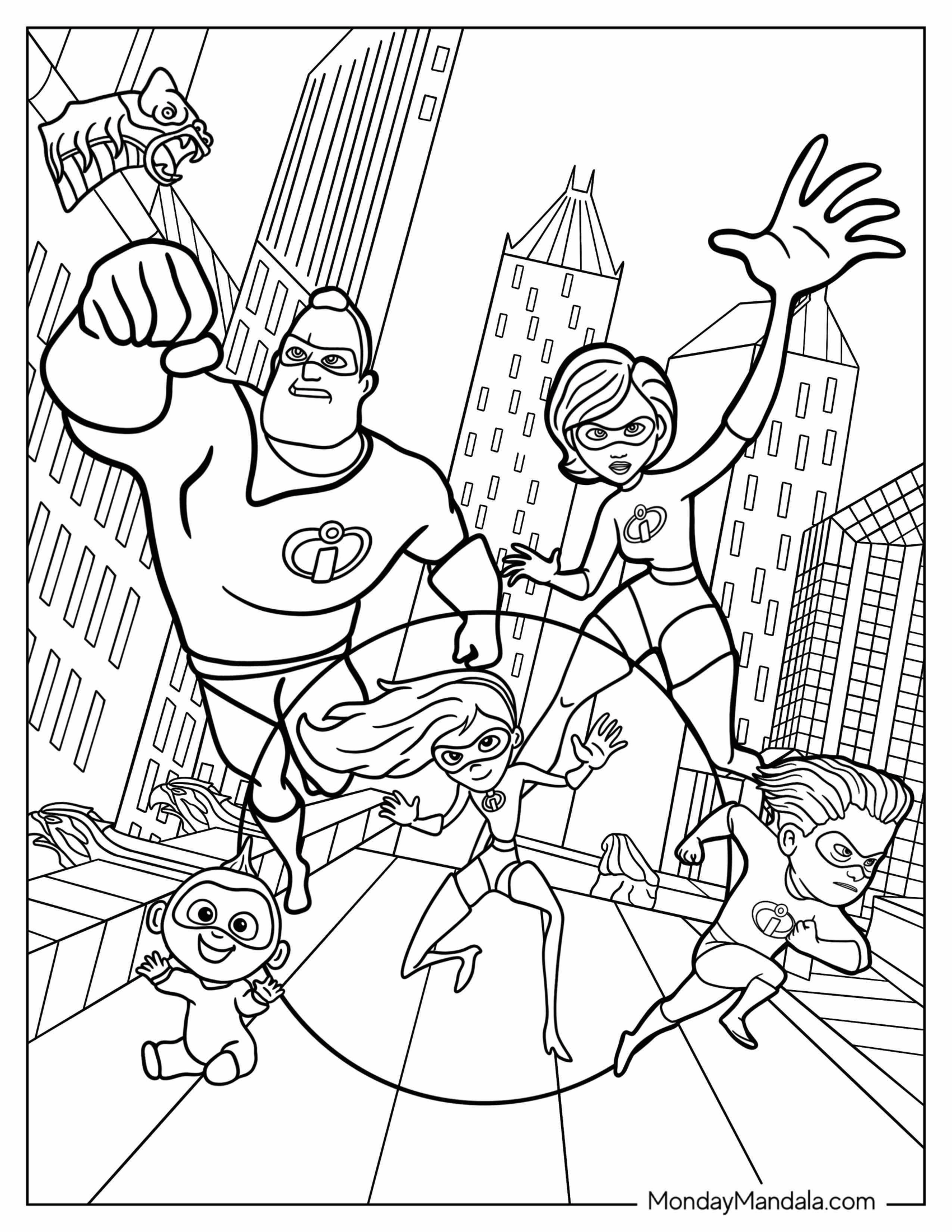 The Incredibles Coloring Page Of Family Fighting