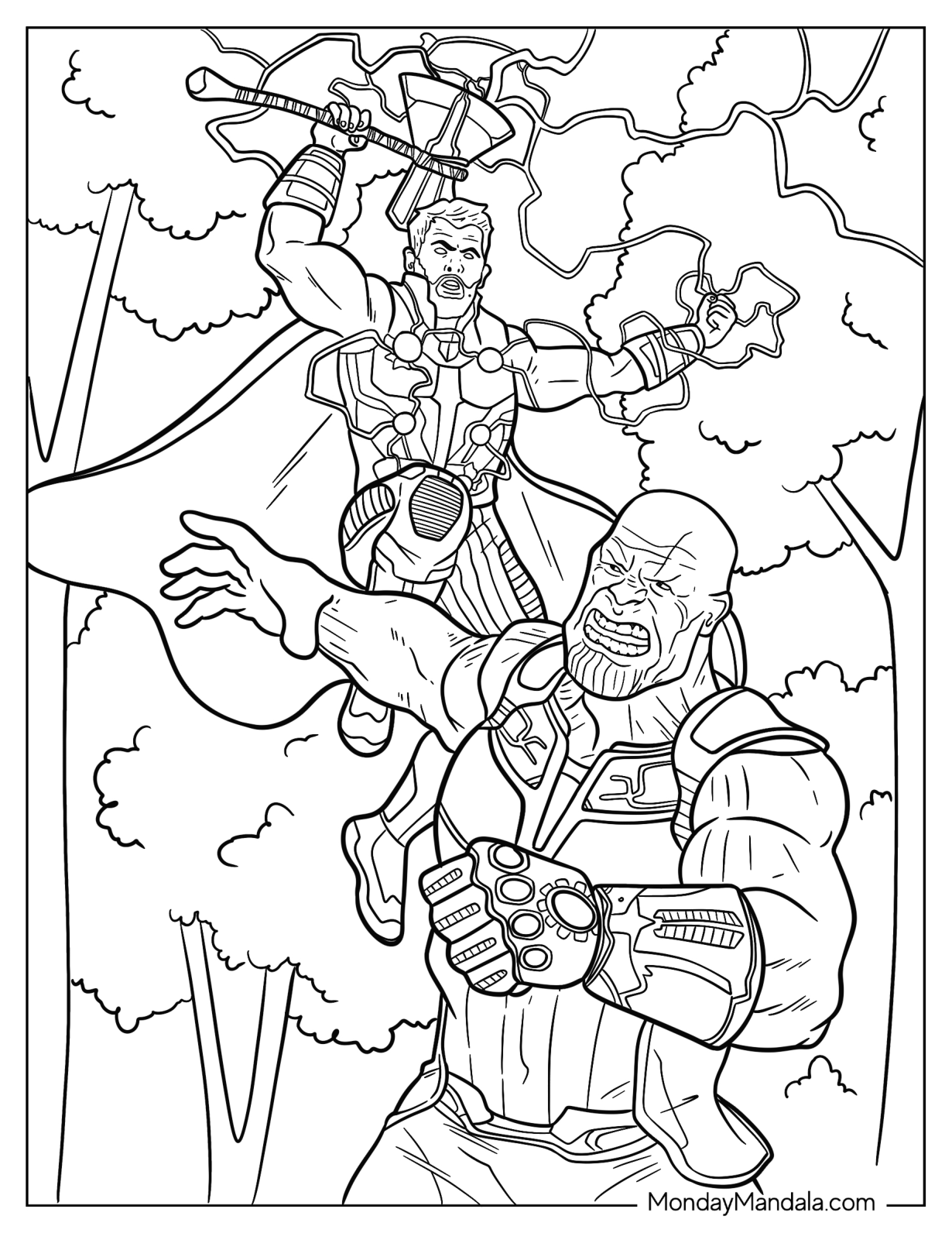 Thor About To Strike Thanos Coloring Page