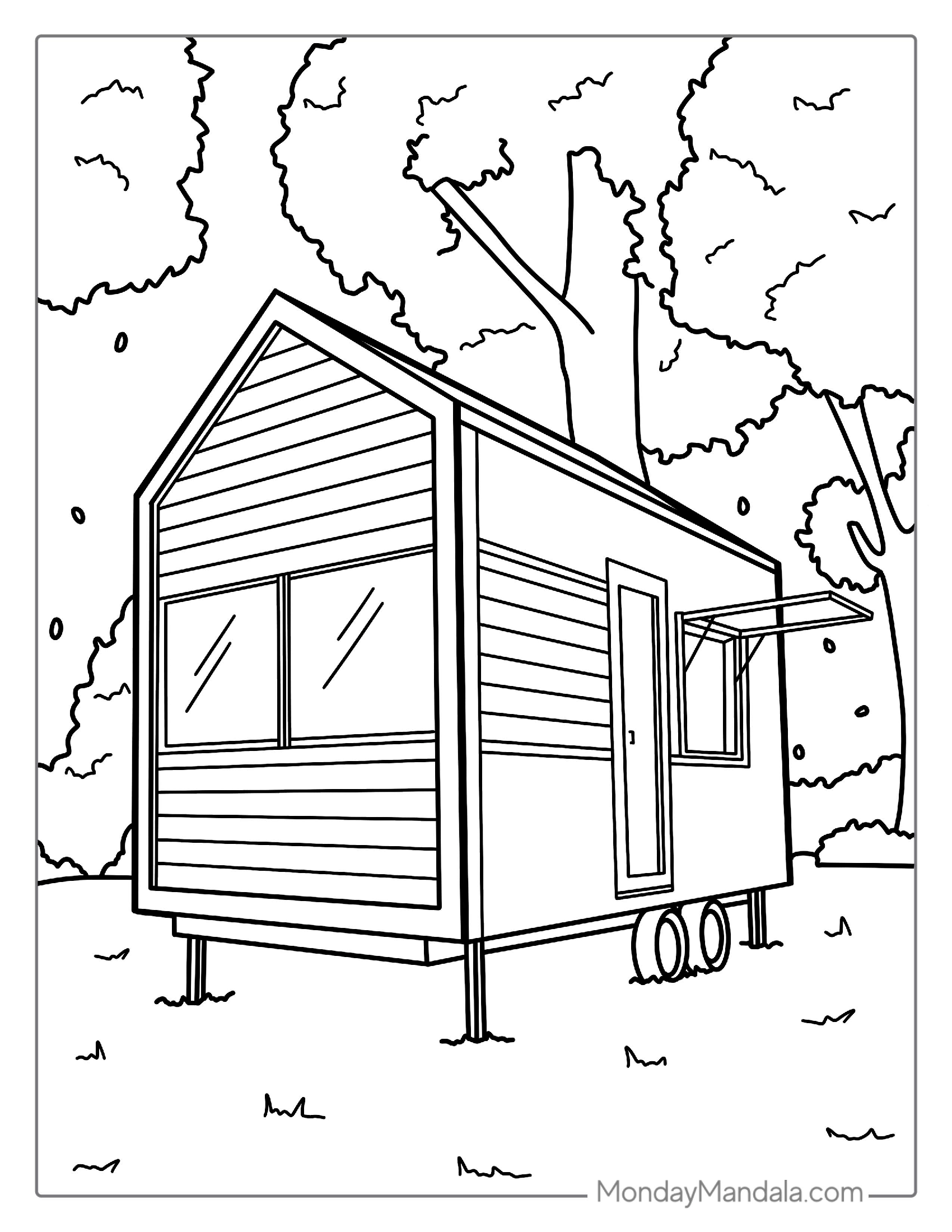 Tiny House On Wheels Coloring For Kids