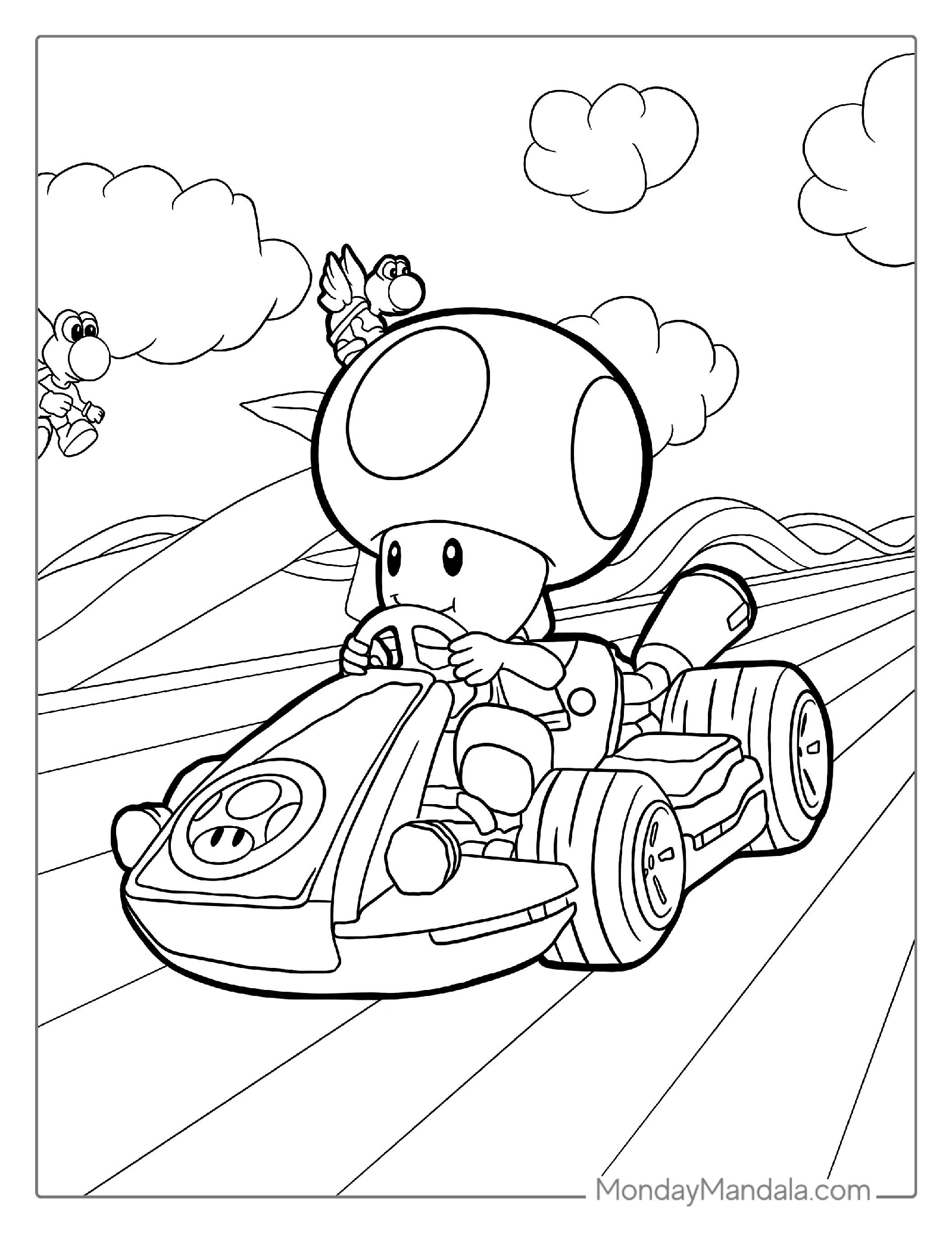 Toad Racing In Mario Kart Coloring Page