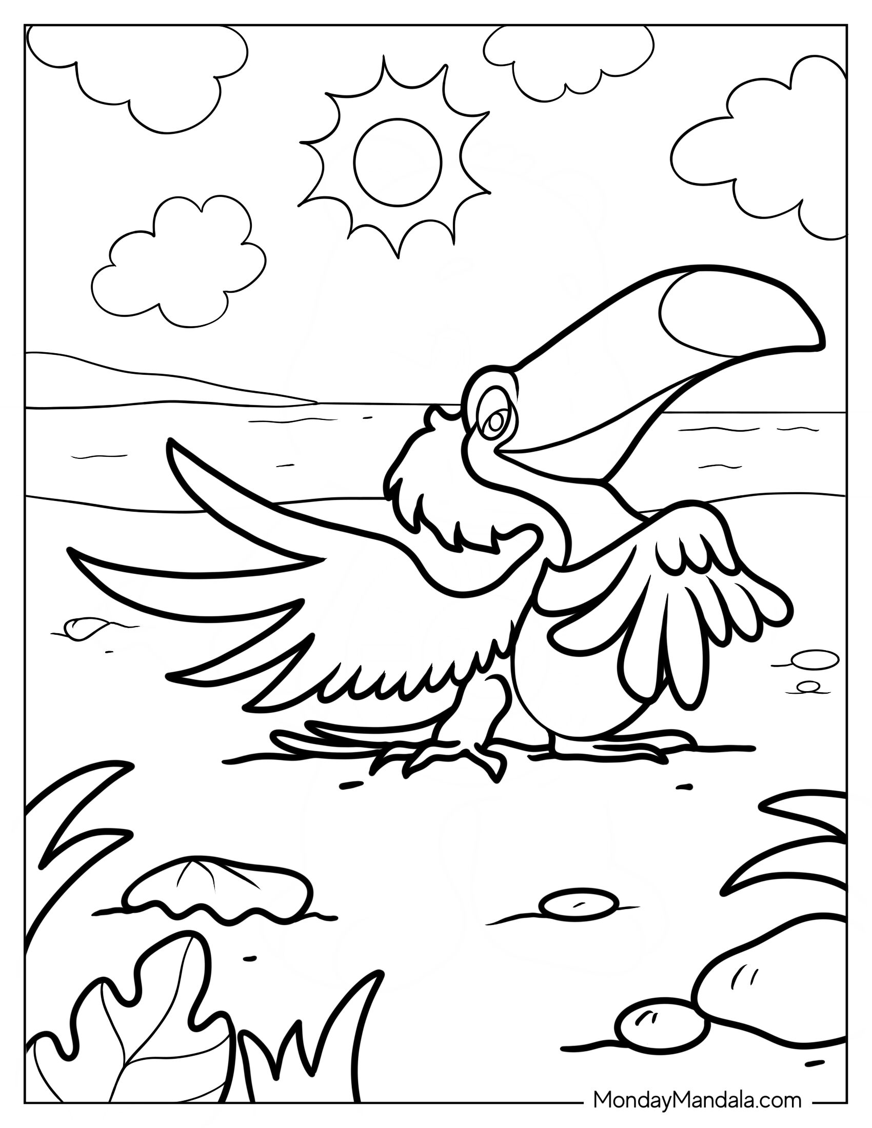 Toucan Coloring Page From Rio Displaying Wings For Kids