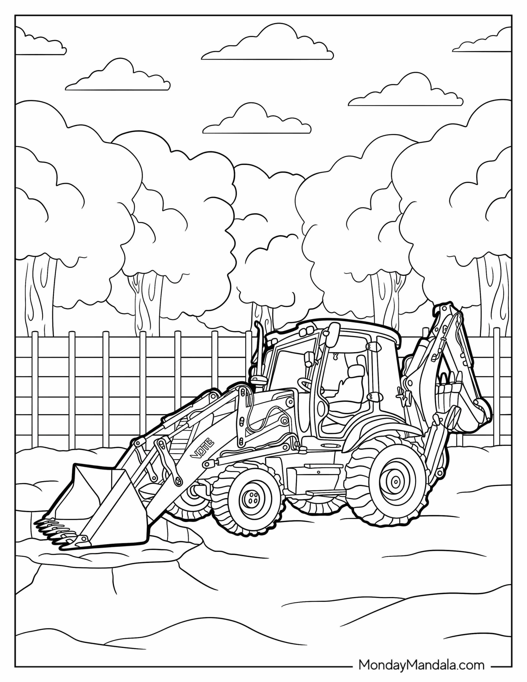 Tractor Excavator Coloring Page