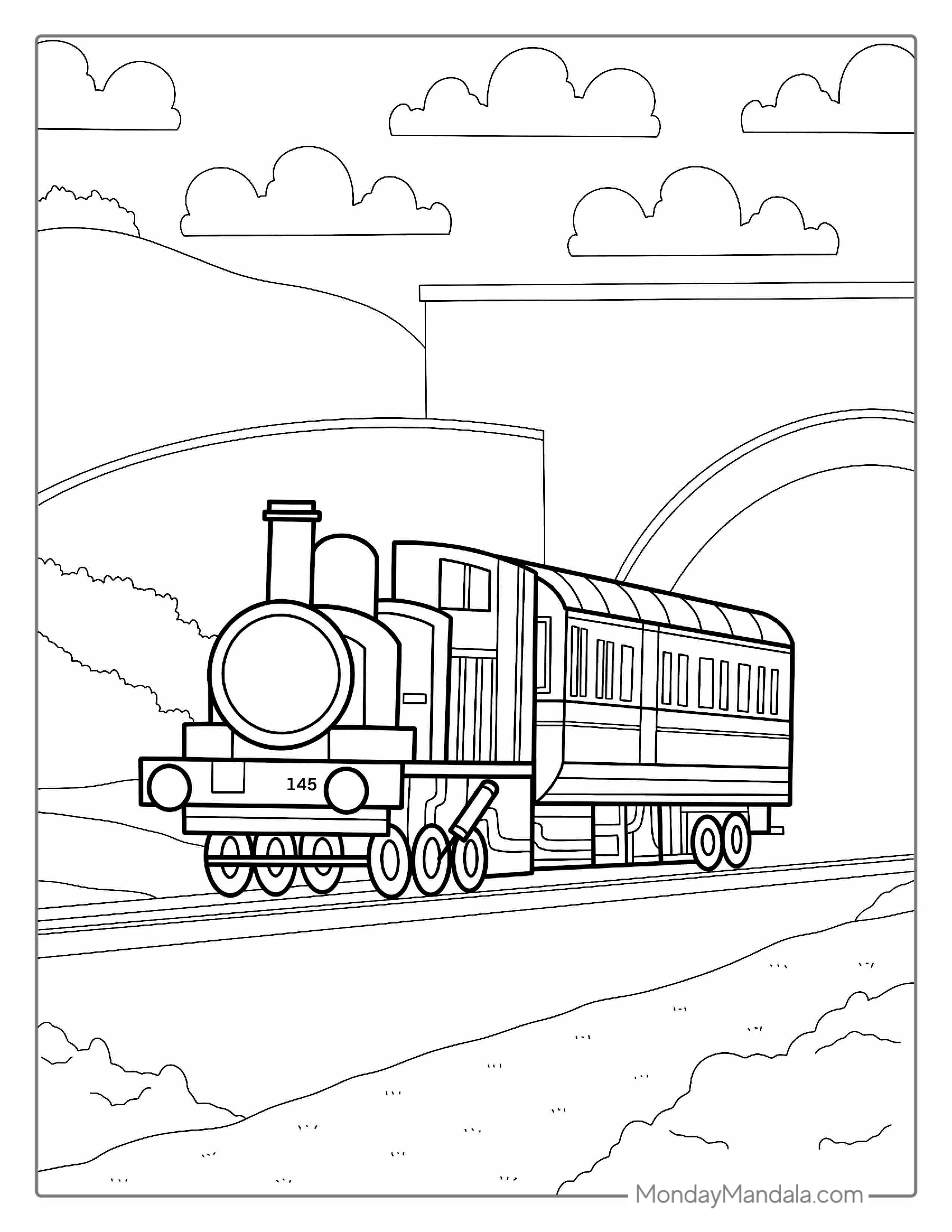 Train Exiting a Tunnel Coloring Sheet