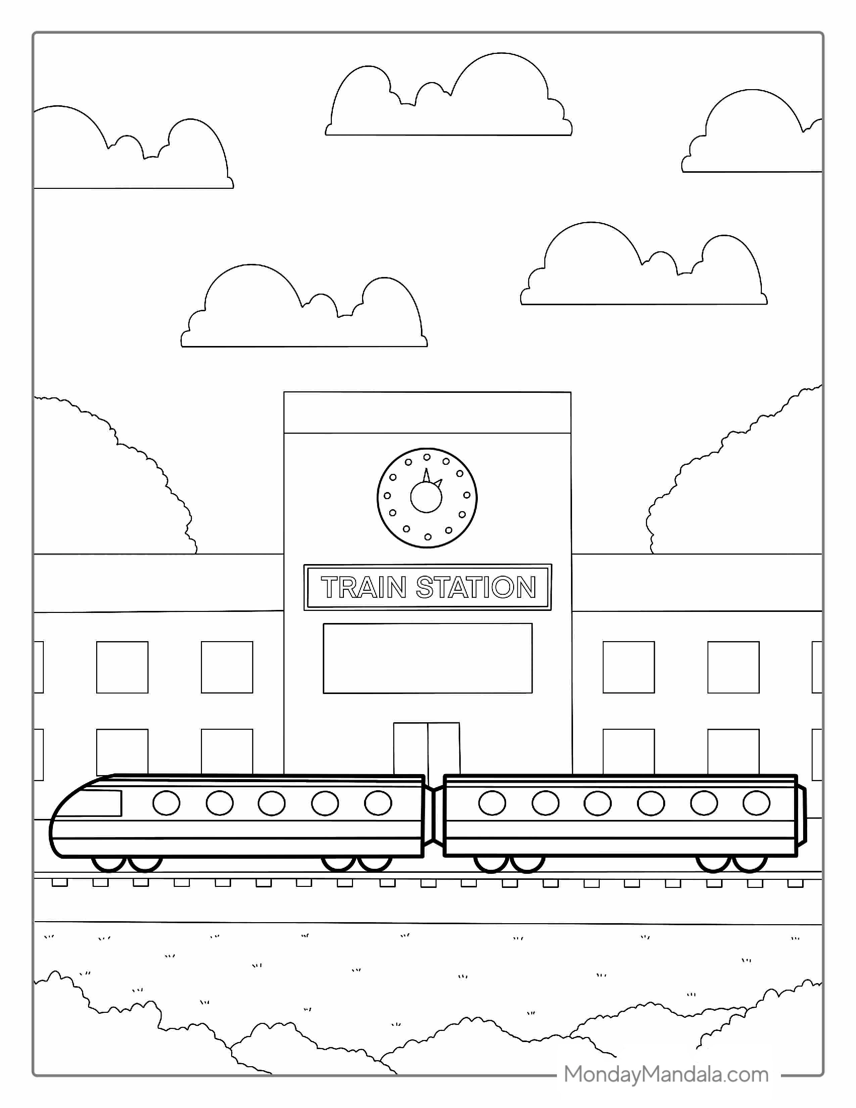 Train Station Coloring Sheet For Kids