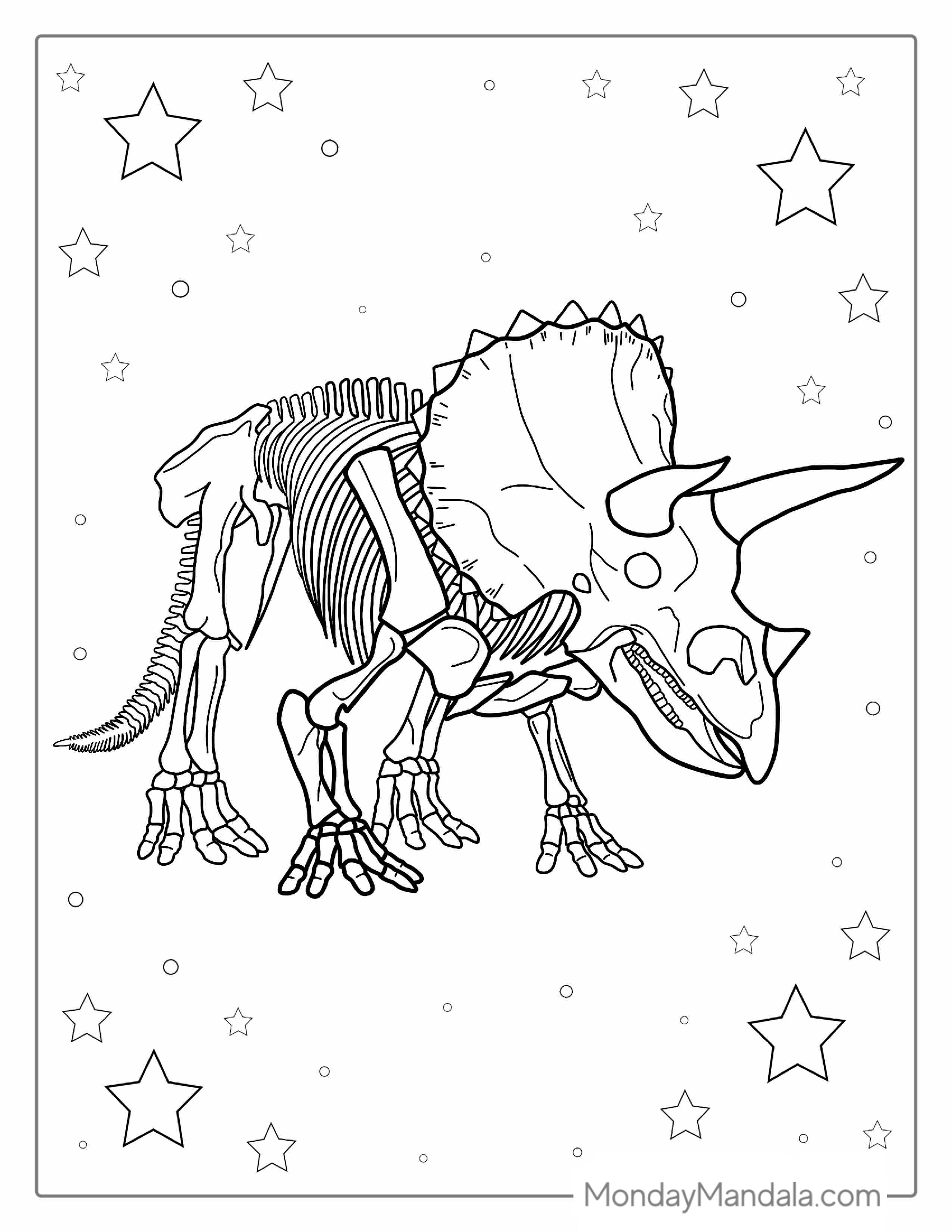 Triceratops Skeleton Fossil Coloring Page