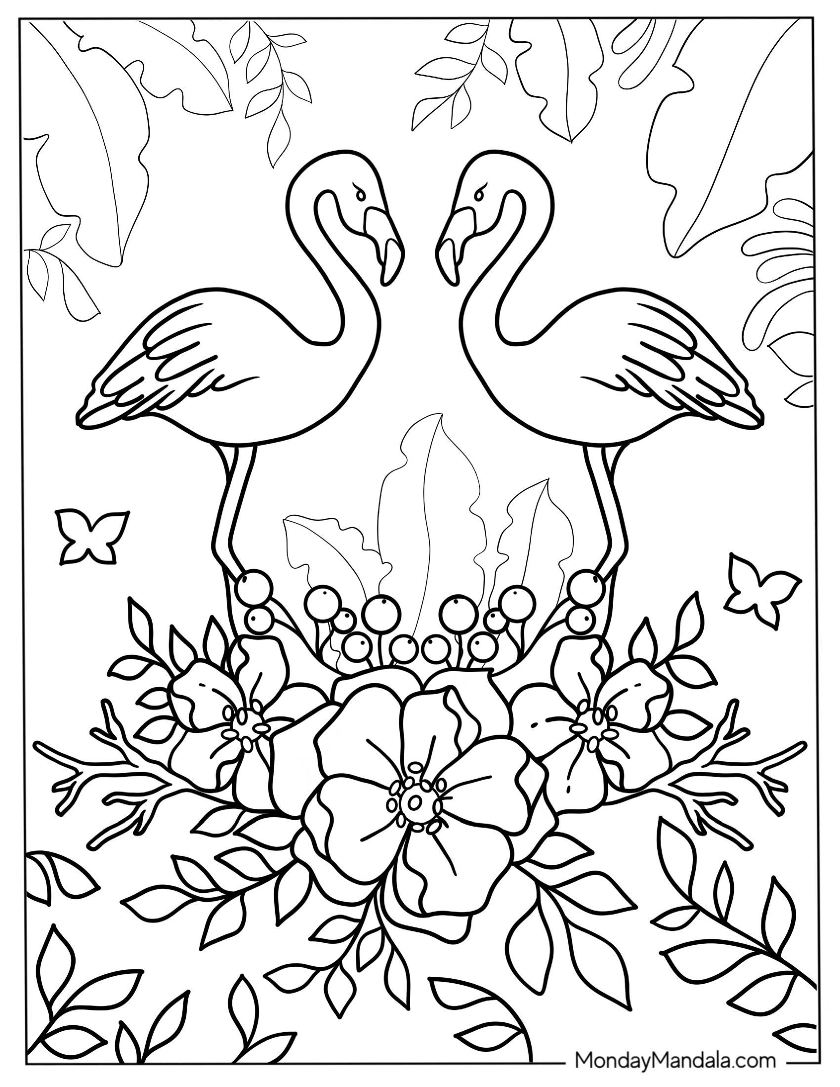 Tropical And Summer Themed Flamingos To Color