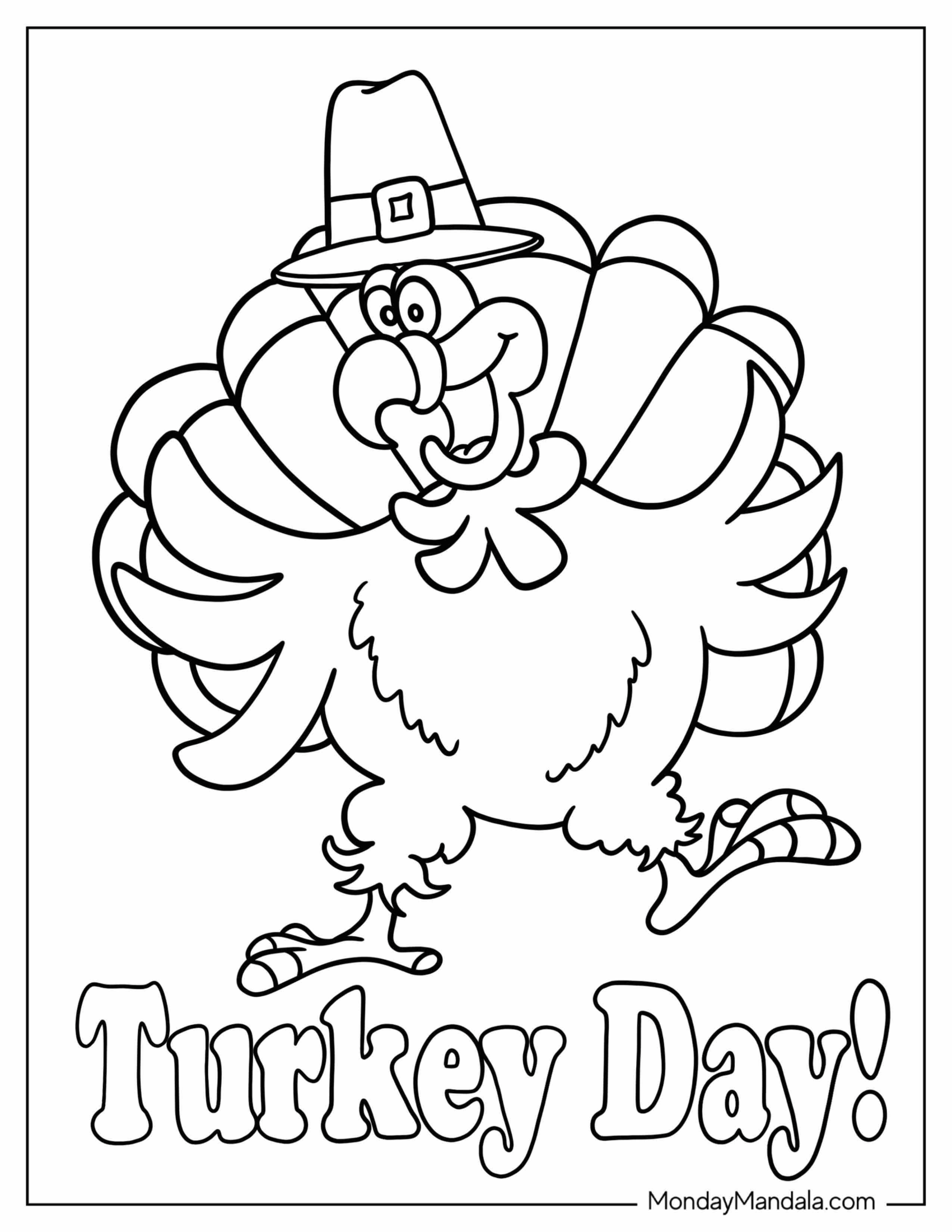 Turkey Day Words With Cartoon Turkey Wearing Hat