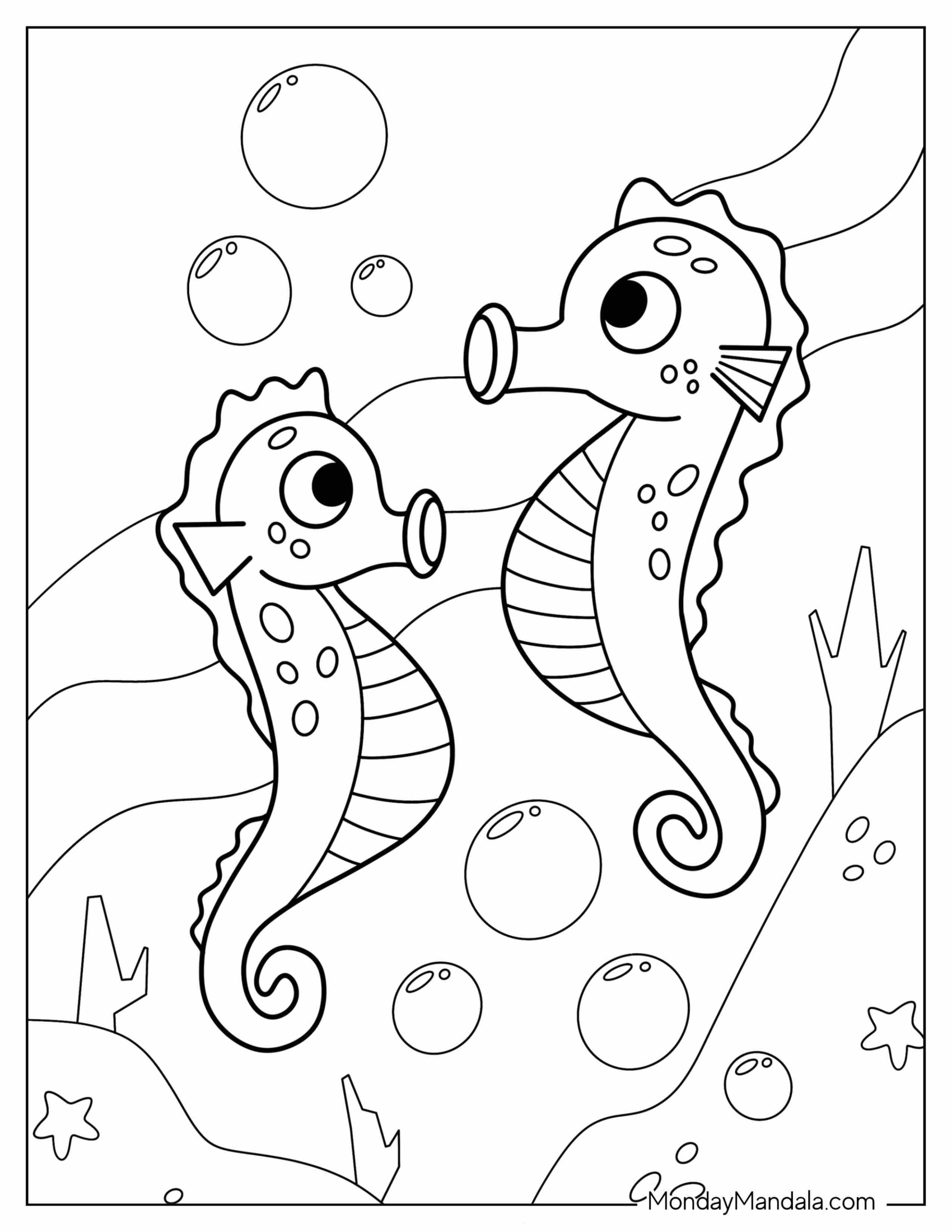 Two Cute Seahorses Blowing Bubbles