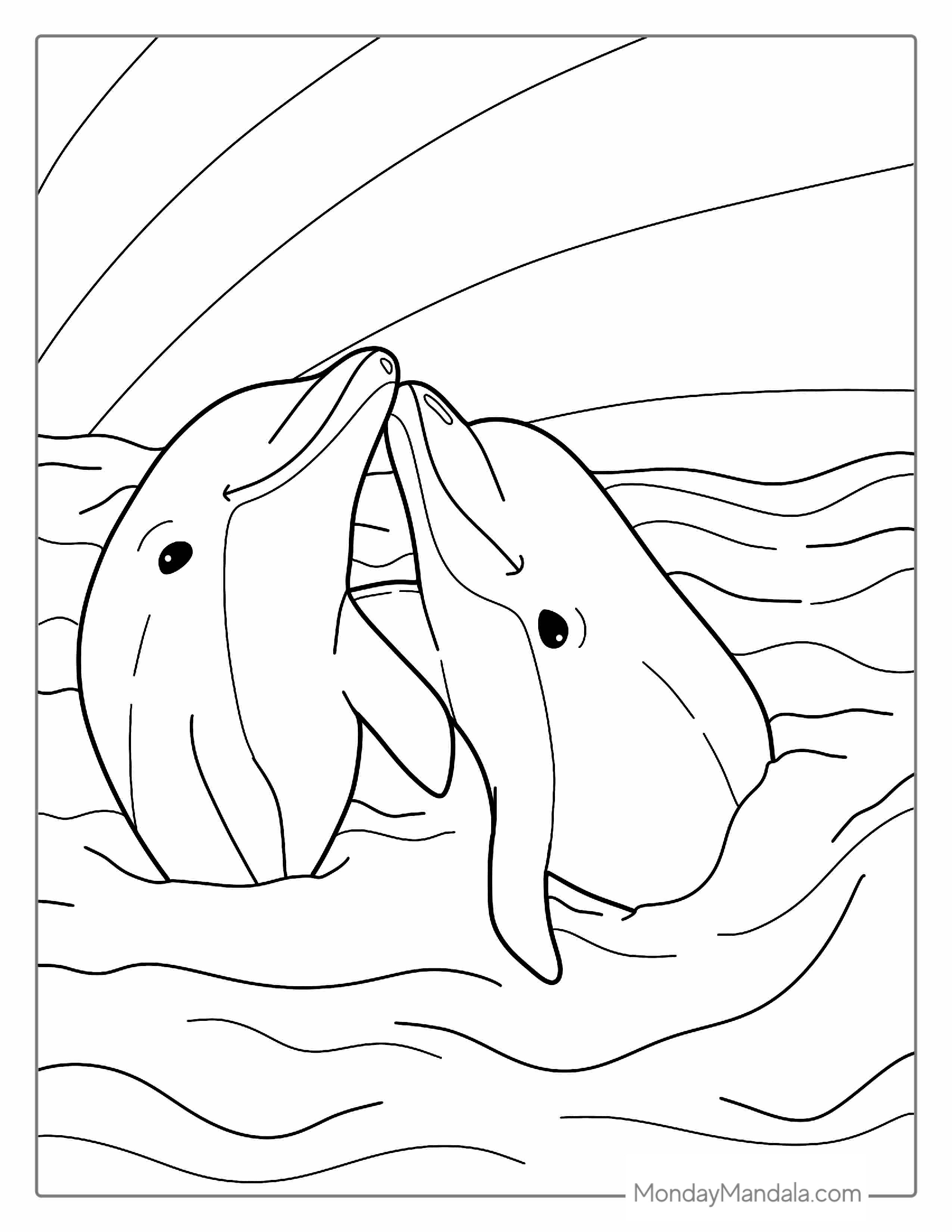 Two Dolphins Touching Noses Coloring Page