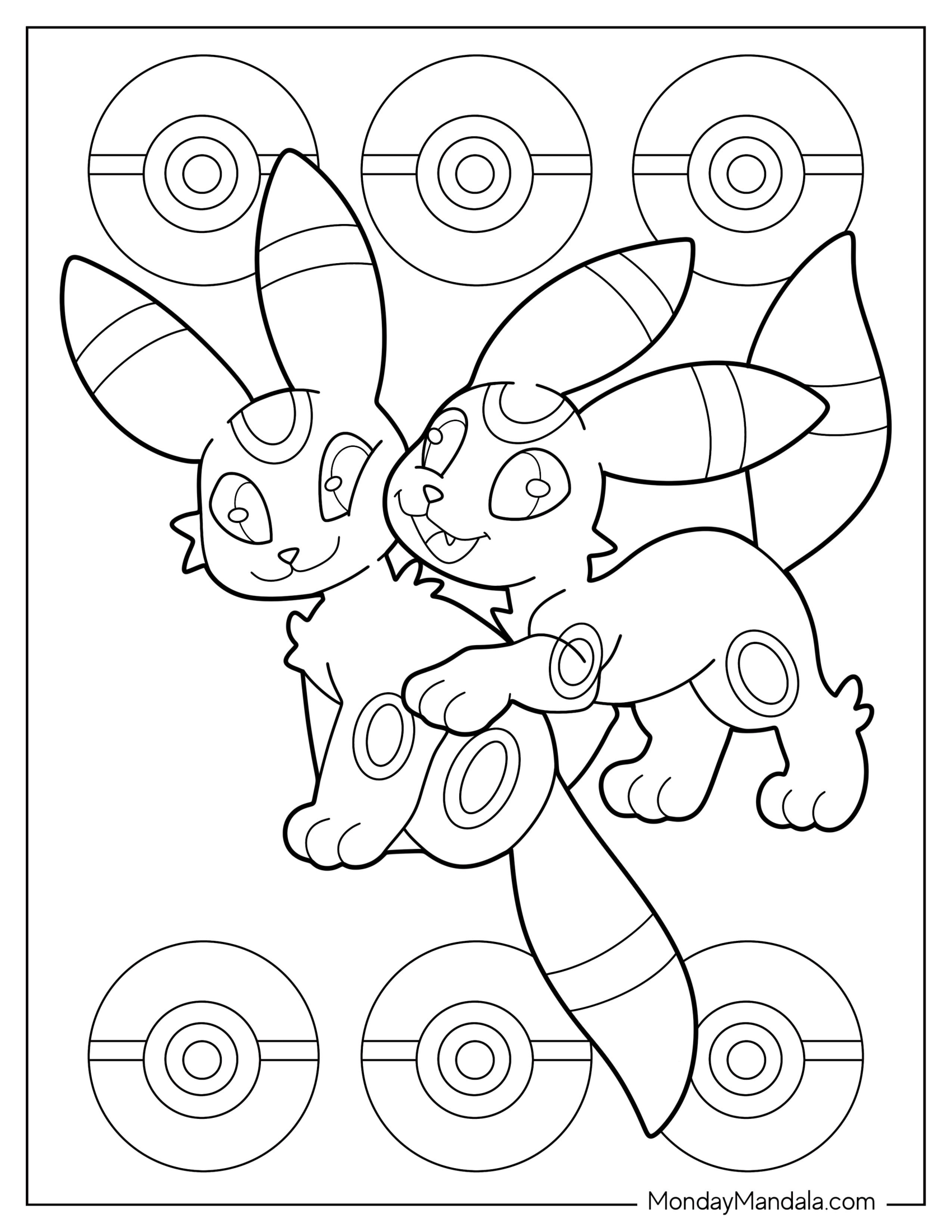 Two Umbreon Coloring Page Hugging For Kids