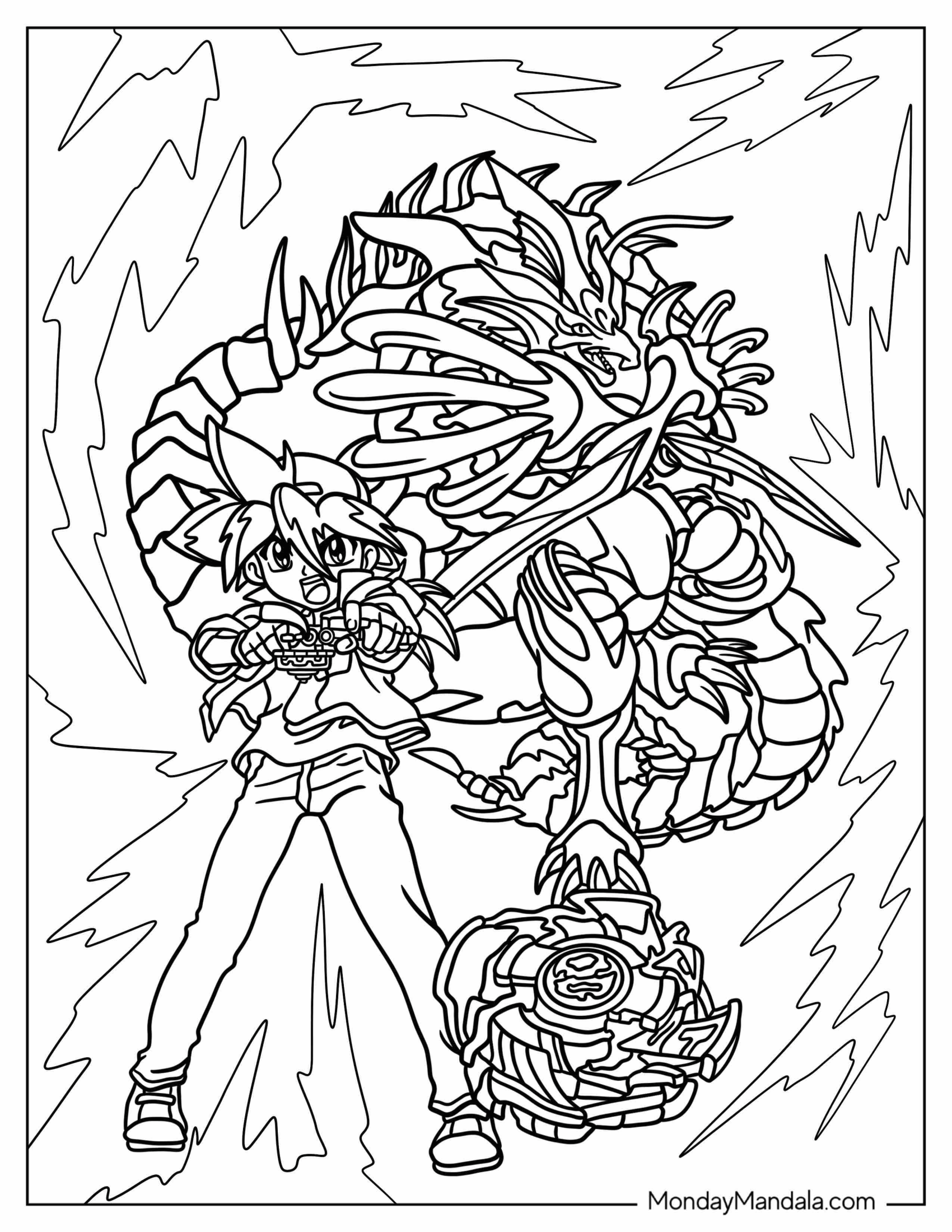 Tyson Launching Dragoon Beyblade Coloring Page