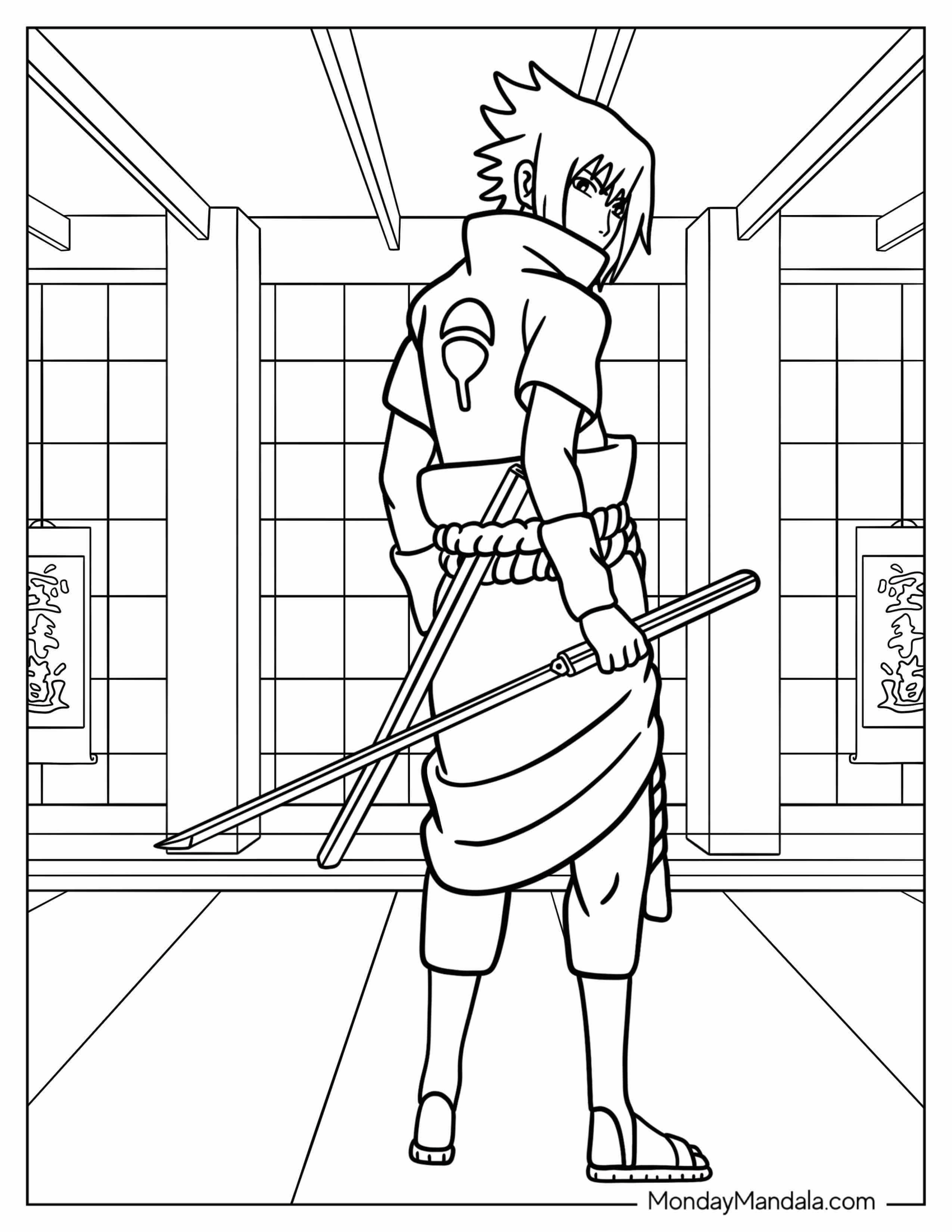 Uchiha Sasuke Coloring Page Looking Back