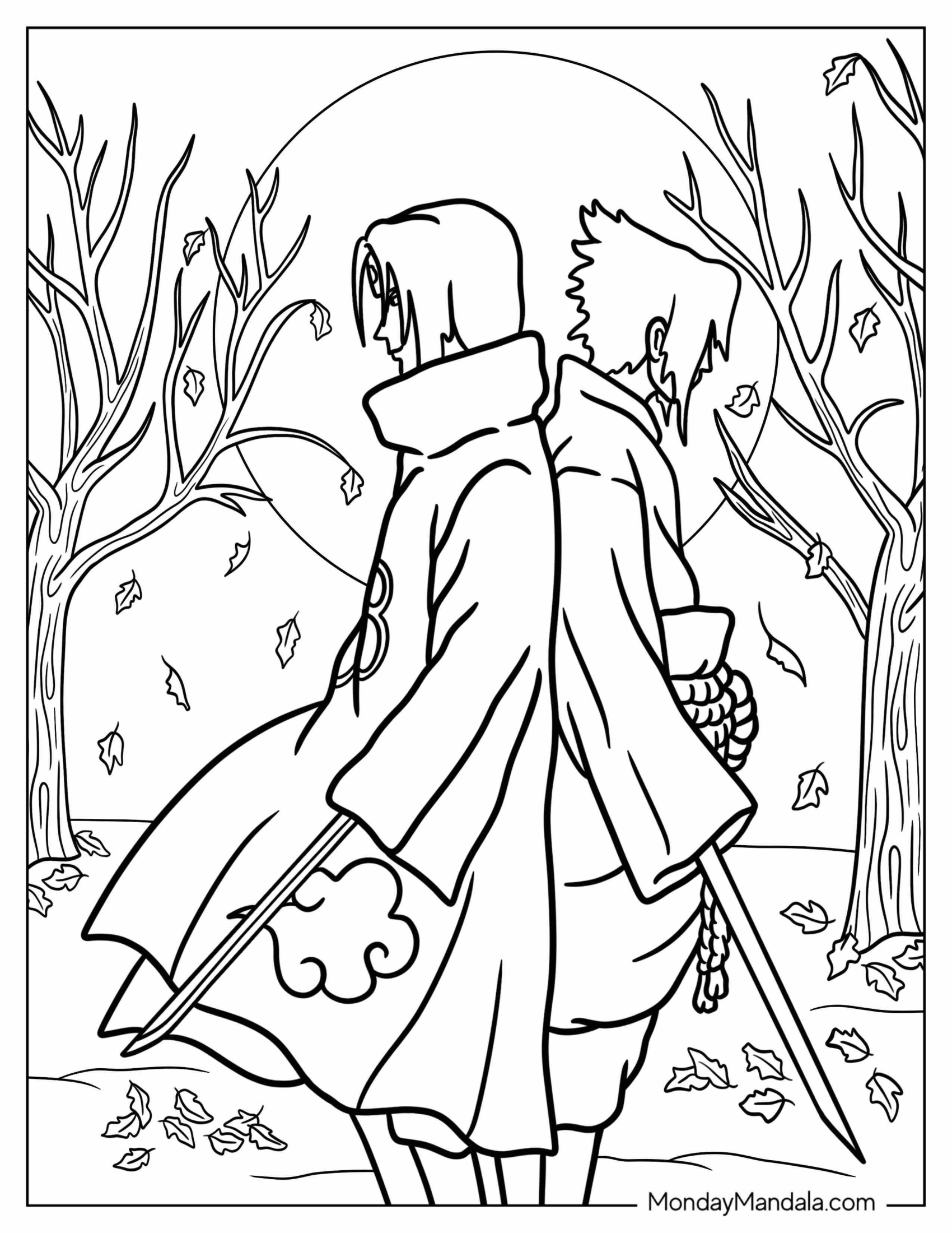 Uchiha Sasuke Coloring Page Standing Back To Back With Itachi