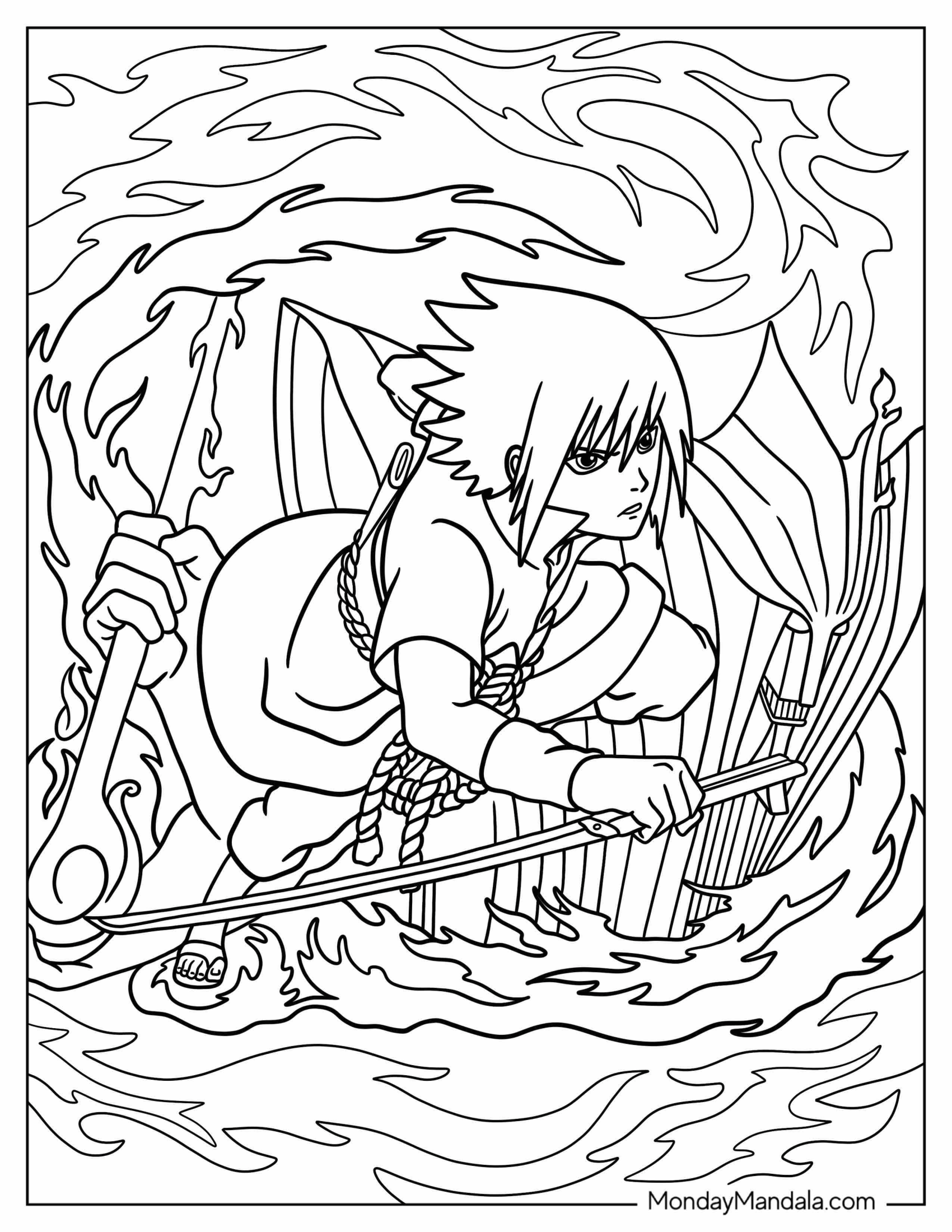 Uchiha Sasuke Coloring Page Using Susanoo In Battle