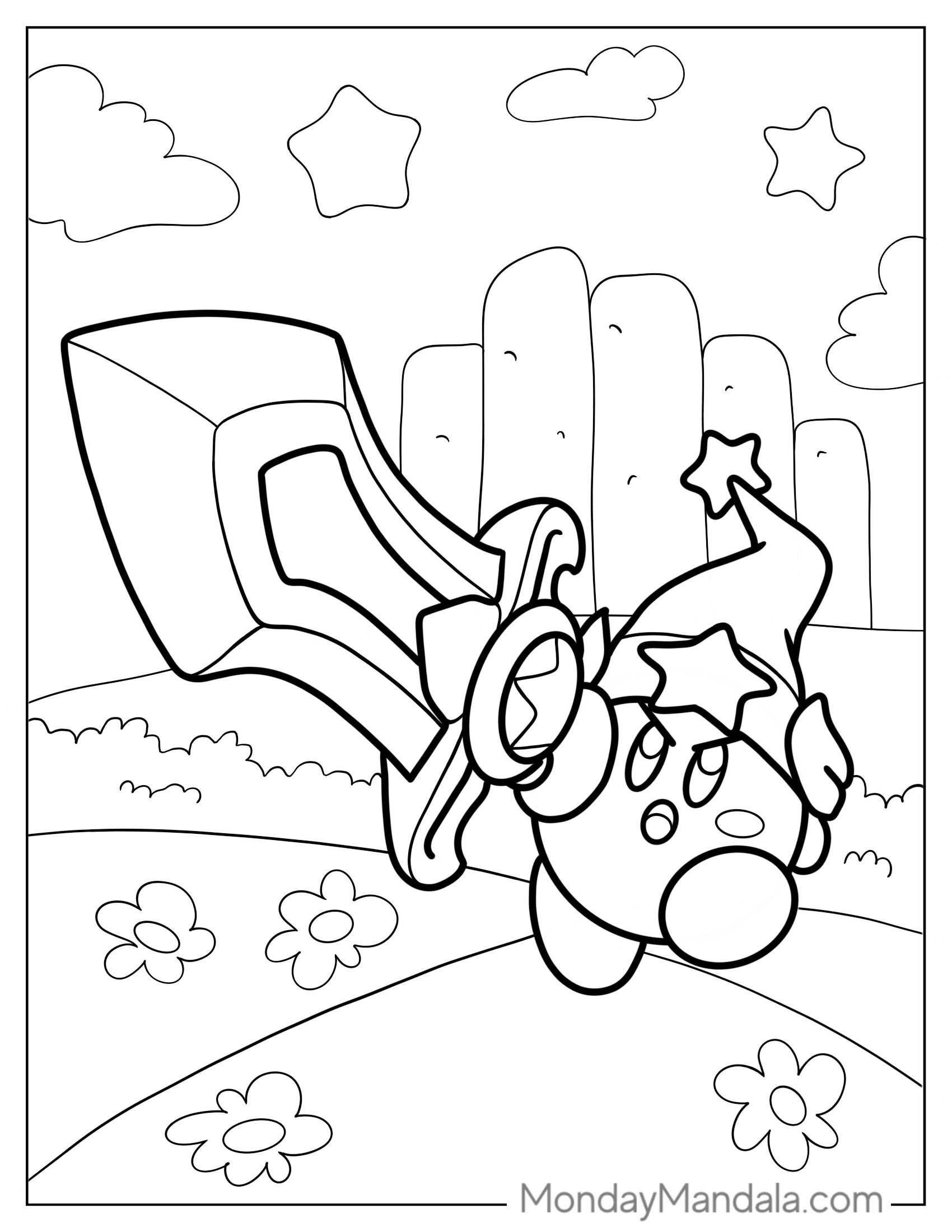 Ultra Sword Kirby Coloring Page