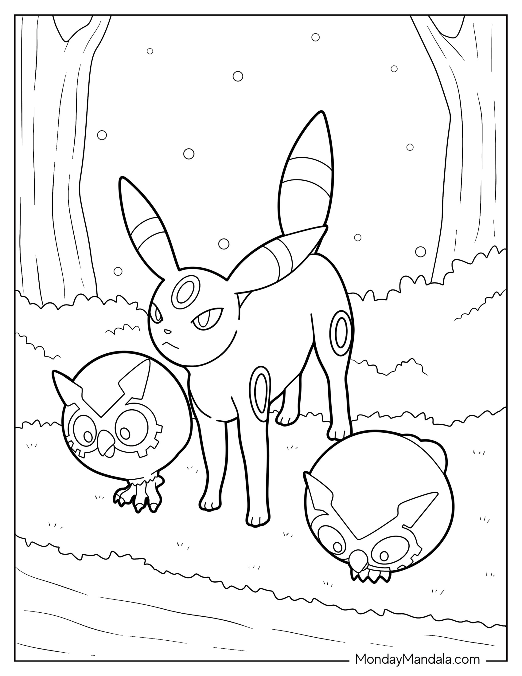 Umbreon Coloring Page By The Lake With Hoothoots