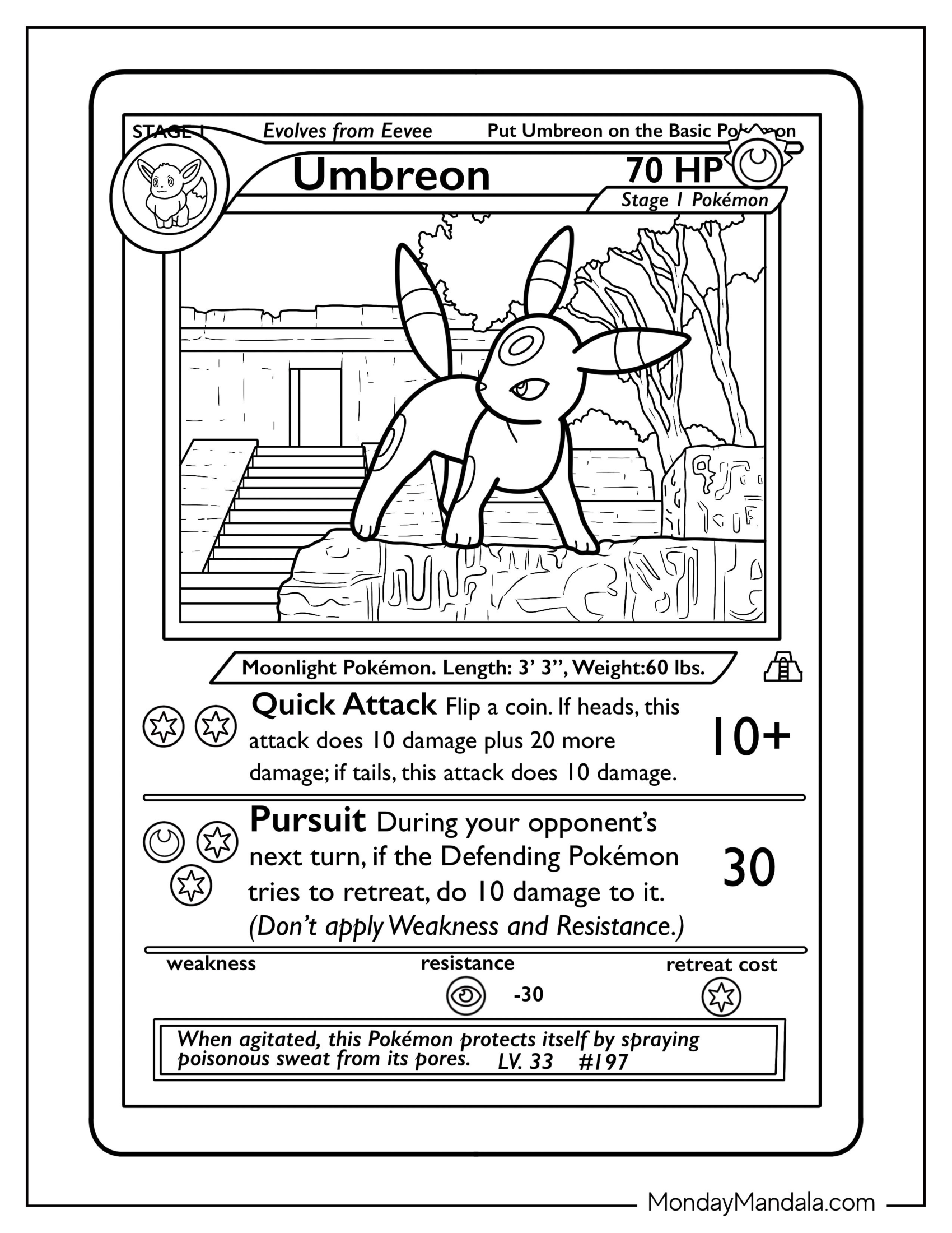 Umbreon Coloring Page Pursuit Pokemon Card