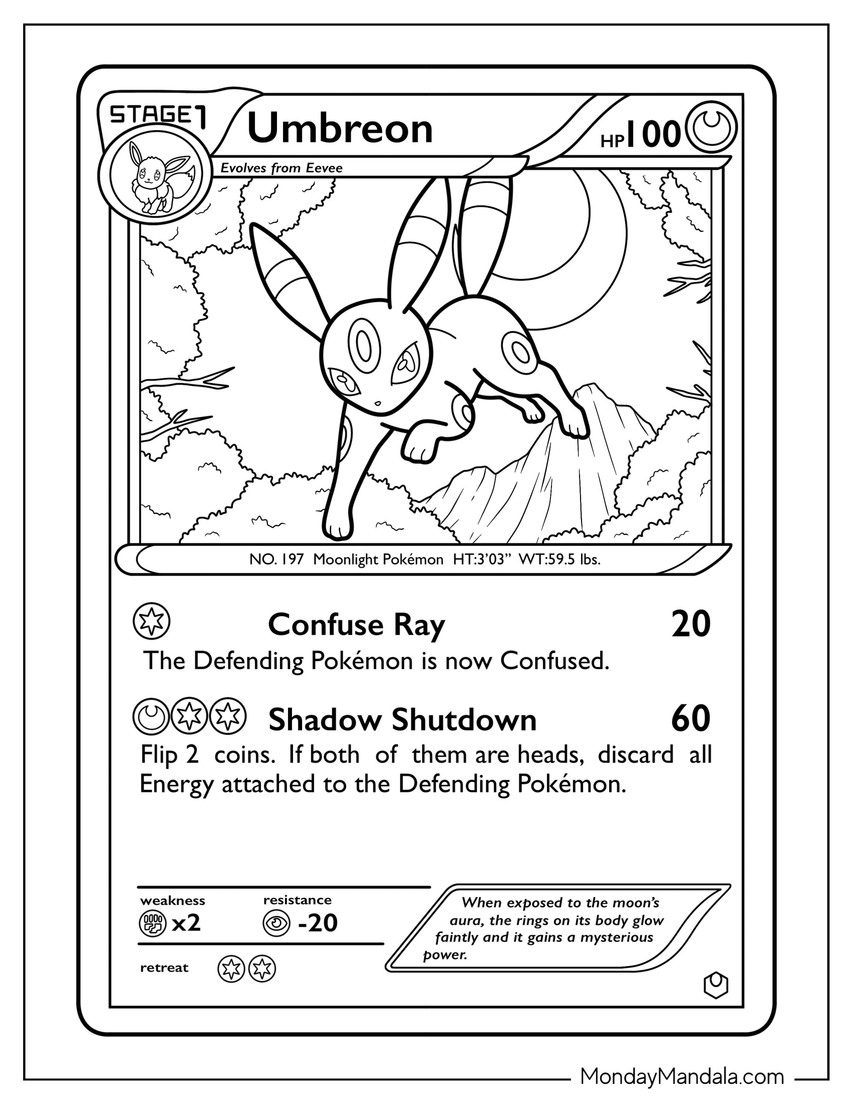 Umbreon Coloring Page Shadow Shutdown Pokemon Card